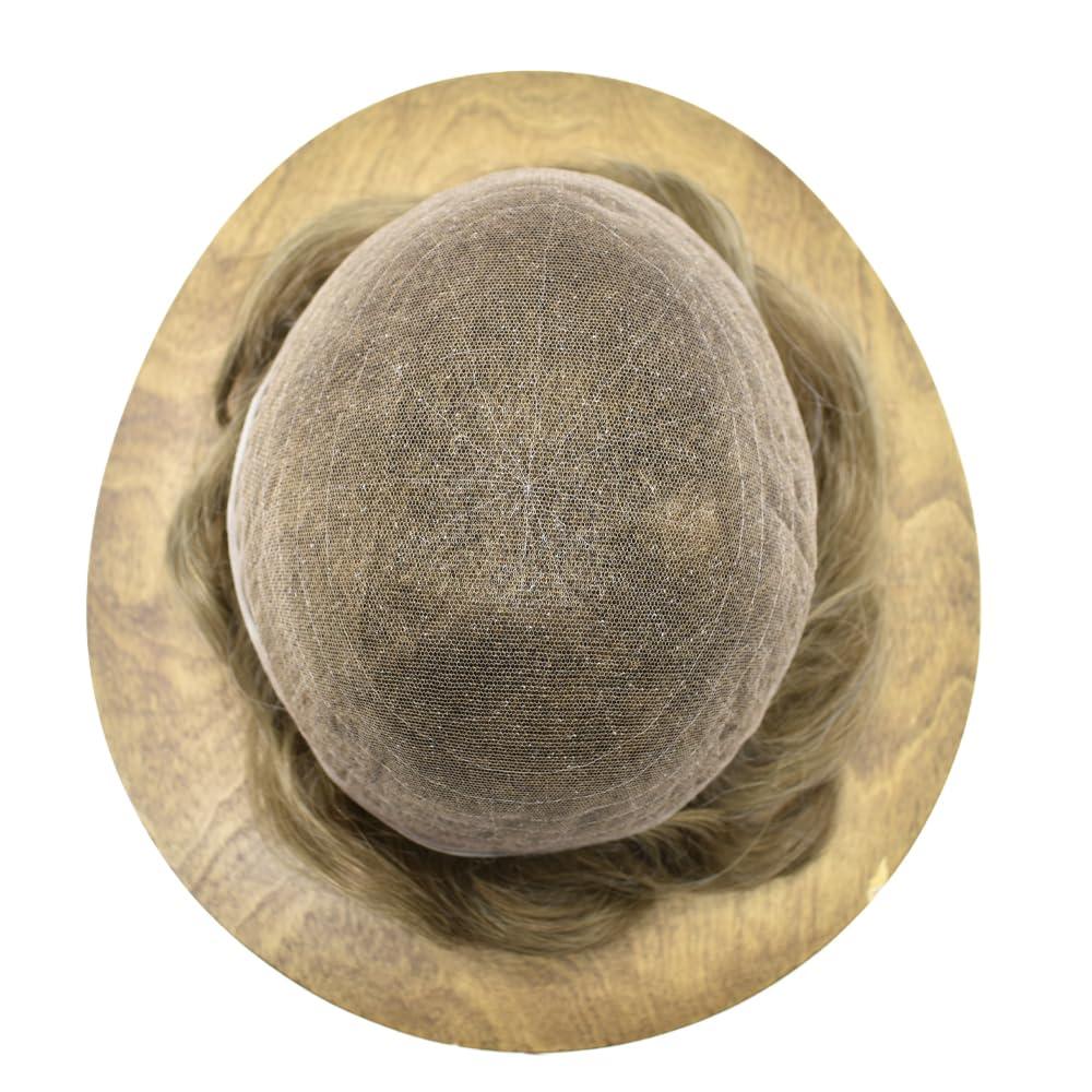 RESHE Mens Toupee Hair System European Human Hair Piece Full Swiss Lace Men Hair System Toupee For Men Hair Replacement System Natural Hairline 8x10 120%Medium light density #720 #7 VERY LIGHT BROWN+20%GREY