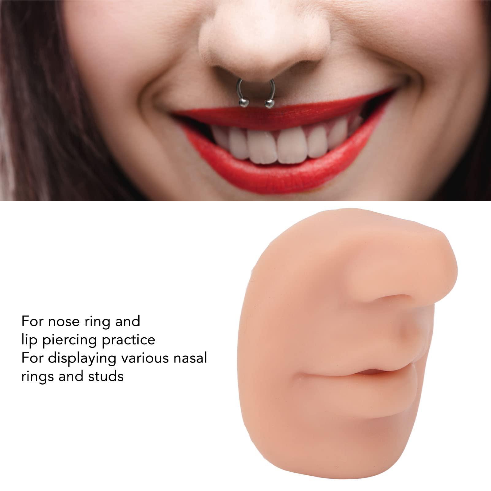 Naroote Silicone Body Parts, Piercing Practice Kit, Fake Nose Piercing Practice Body Parts with Mouth Soft Imitation Nose Model Reusable Nose Displays Fake Body Parts for Piercing Practice
