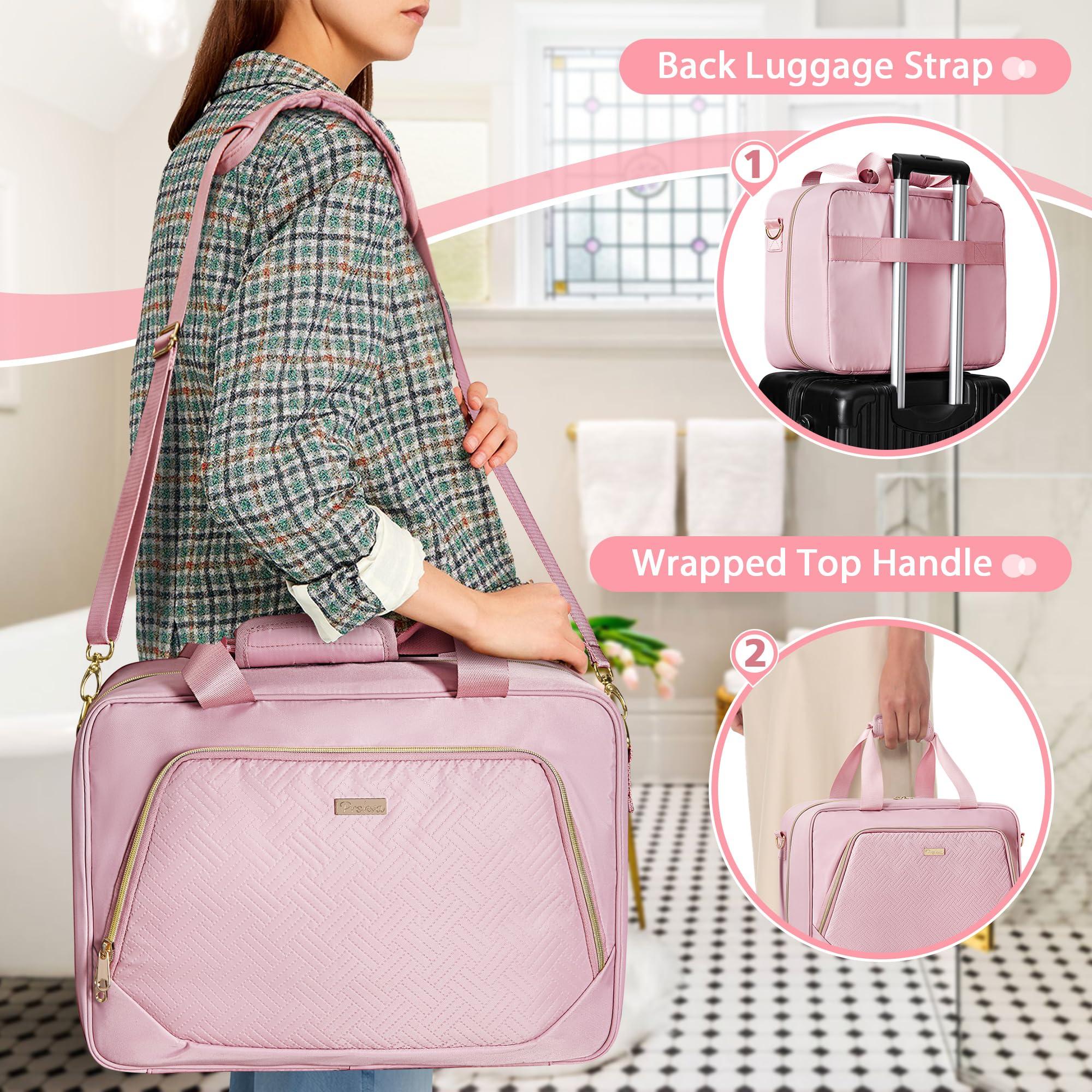 Prokva Prokva Extra Large Toiletry Bag for Women with 4 Individual Cases, Large Travel Makeup Organizer Bag with Hair Tool Pocket and Makeup Brushes Compartment, Pink