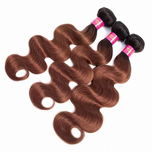 FEEL ME Brazilian Body Wave Ombre Hair Bundles Unprocessed Virgin Human Hair Extensions Ombre Brown Brazilian Hair 3 Bundles Deals Ombre Human Hair Bundles (1b/30, 10 12 14 inch)
