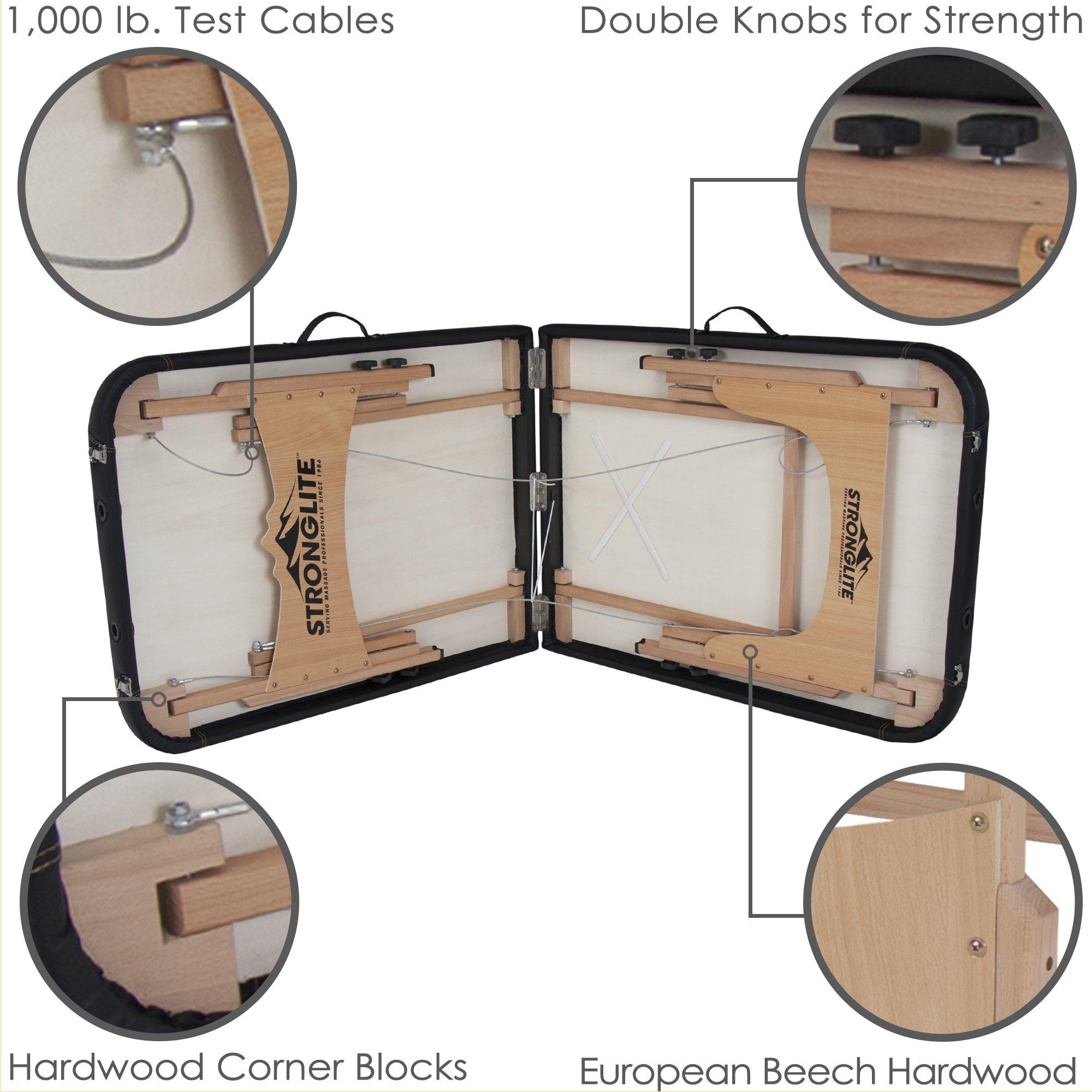 StrongLite STRONGLITE Portable Massage Table Package Shasta - All-In-One Treatment Bed w/ Adjustable Face Cradle, Pillow & Carrying Case, Black