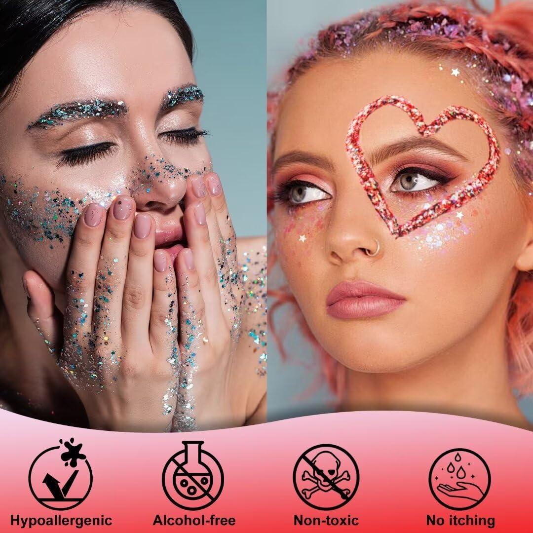 Drawdart Drawdart Face & Body Glitter - Cosmetic - Grade Red Holographic Glitter Gel,Face Body Hair Chunky Festival Rave Accessories Makeup 50ml,Glitter Sequin for Women Kids