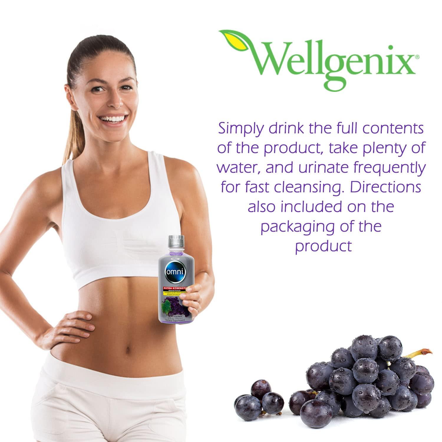 Wellgenix Omni Complete Body Cleansing Drink - Detoxifying Liquid - Same Day Body Cleanser - Extra Strength Juice Cleanse to Flush Out Waste & Impurities - Grape Flavor 32 Oz (Pack of 2)