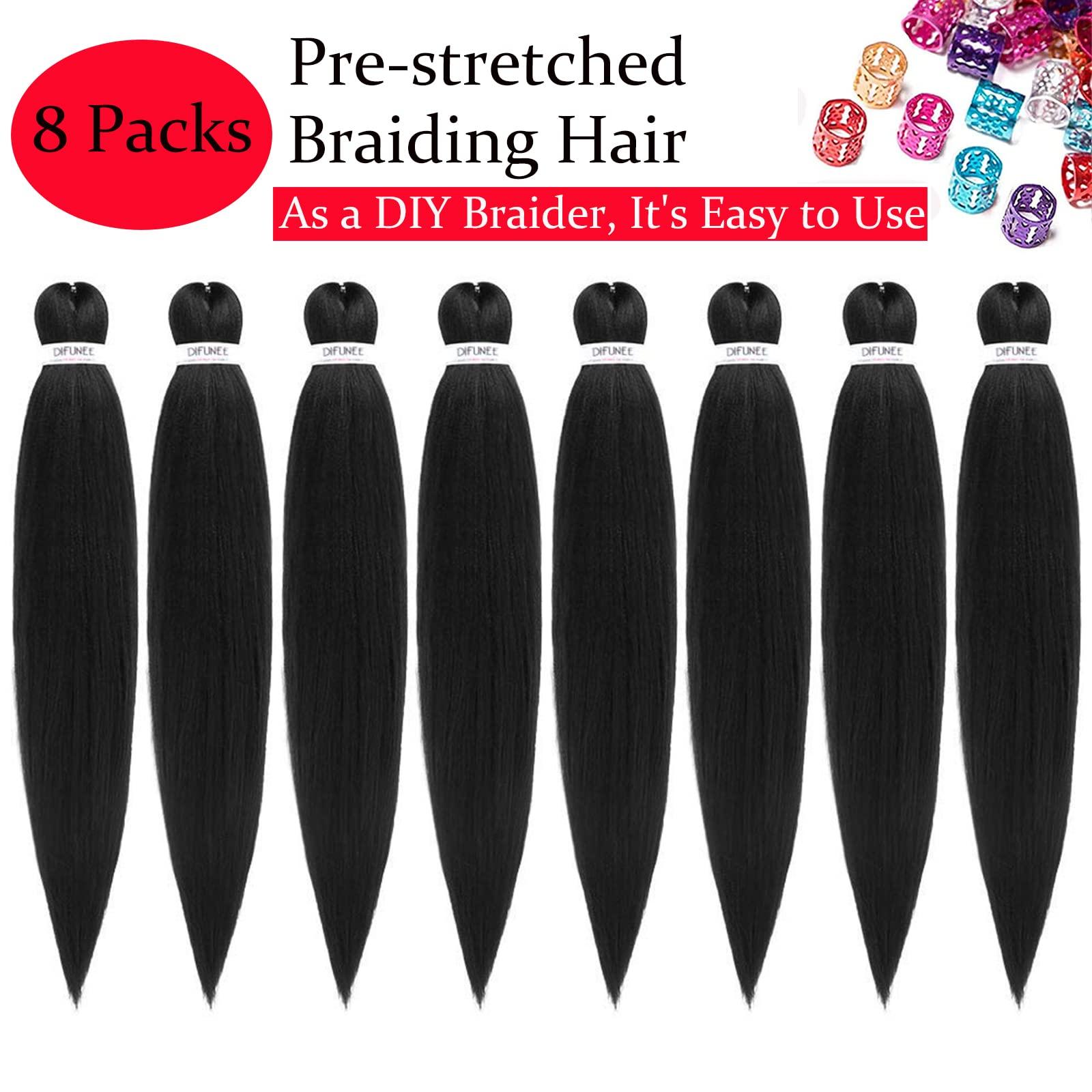 DIFUNEE DIFUNEE Pre-stretched Braiding Hair - 36 Inch 8 Packs Natural Black Super Long Braiding Hair For Twist or Box Braids, Yaki Texture Hot Water Setting Synthetic Braiding Hair Extensions (36 Inch, 1B-8P)