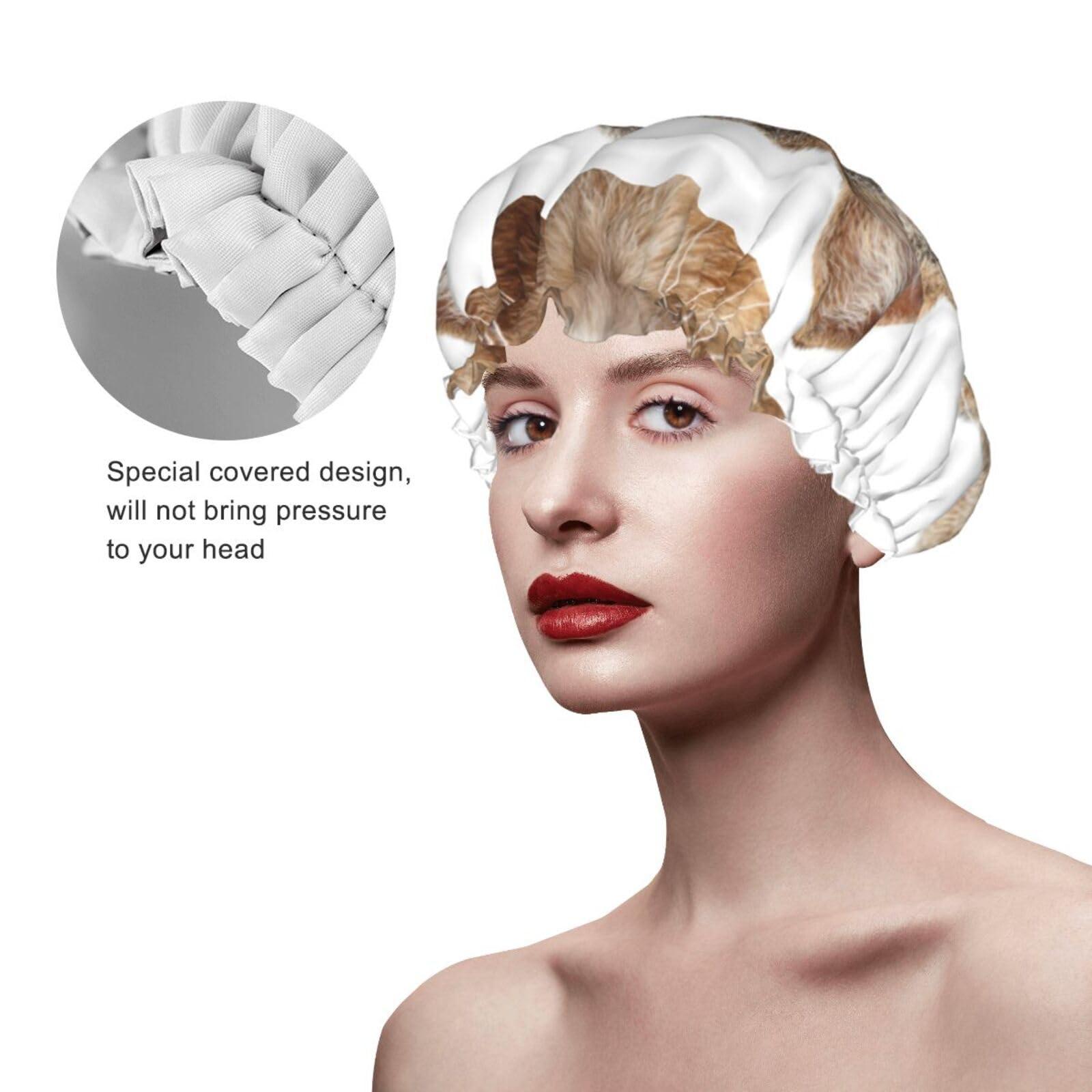 KArFri funny cat Large Shower Cap For Women Men Reusable Shower Caps Waterproof Shower Cap For Braids & Long Hair shower bonnet with PEVA lined&Elastic Band Fashion showercap