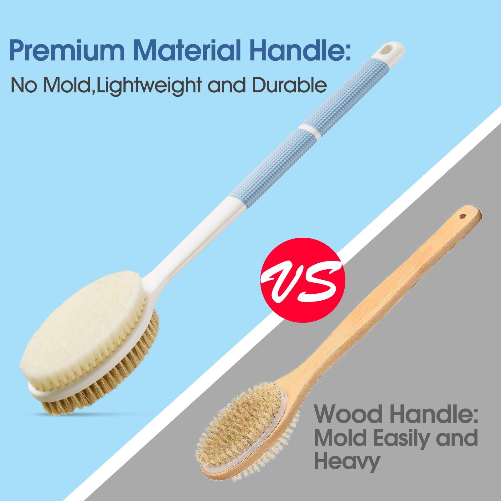Backski Backski Back Scrubber Anti Slip for Shower,Shower Brush Long Handle with Stiff and Soft Bristles,Body Exfoliator for Bath or Dry Brush(Blue)