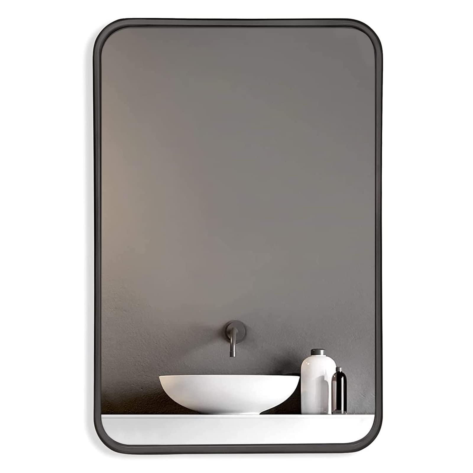 QiMaieeUSA Black 22x30 INCH Metal Rectangle Barhroom Mirror
