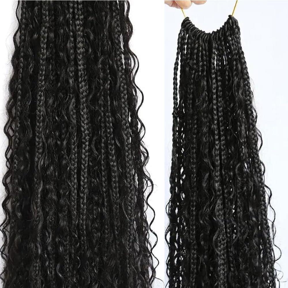 YOUNG BEAUTY Crochet Human Hair Boho Box Braids with Human Hair Curls Pre-looped Crochet Braids Synthetic Braids with Human Hair Curly for Black Women 30inch 1Pack 40Strands