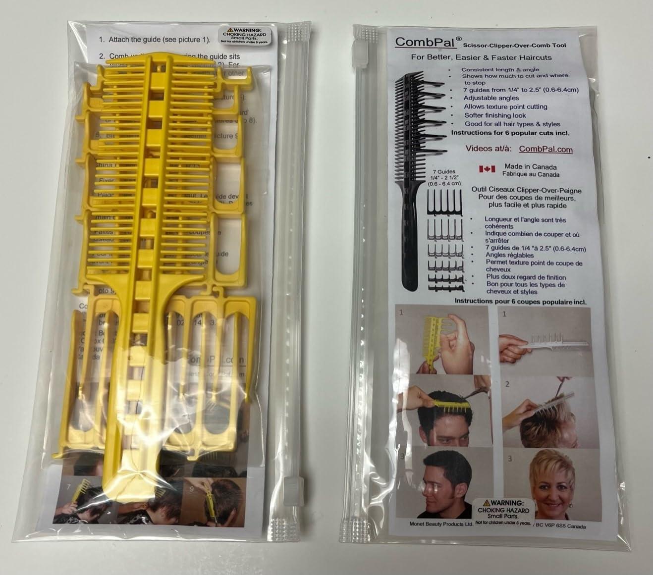 CombPal CombPal Scissor Clipper Over Comb Hair Cutting Tool - DIY Home Hair Cutting Guide Comb Set (Classic Set, Yellow)