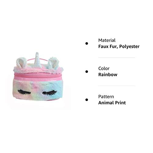 Newfancy Newfancy Women Girls Kids Fluffy Faux Fur Unicorn Makeup Bag Small Cosmetic Organizer Plush Travel Storage Bags Toiletry Kit Case
