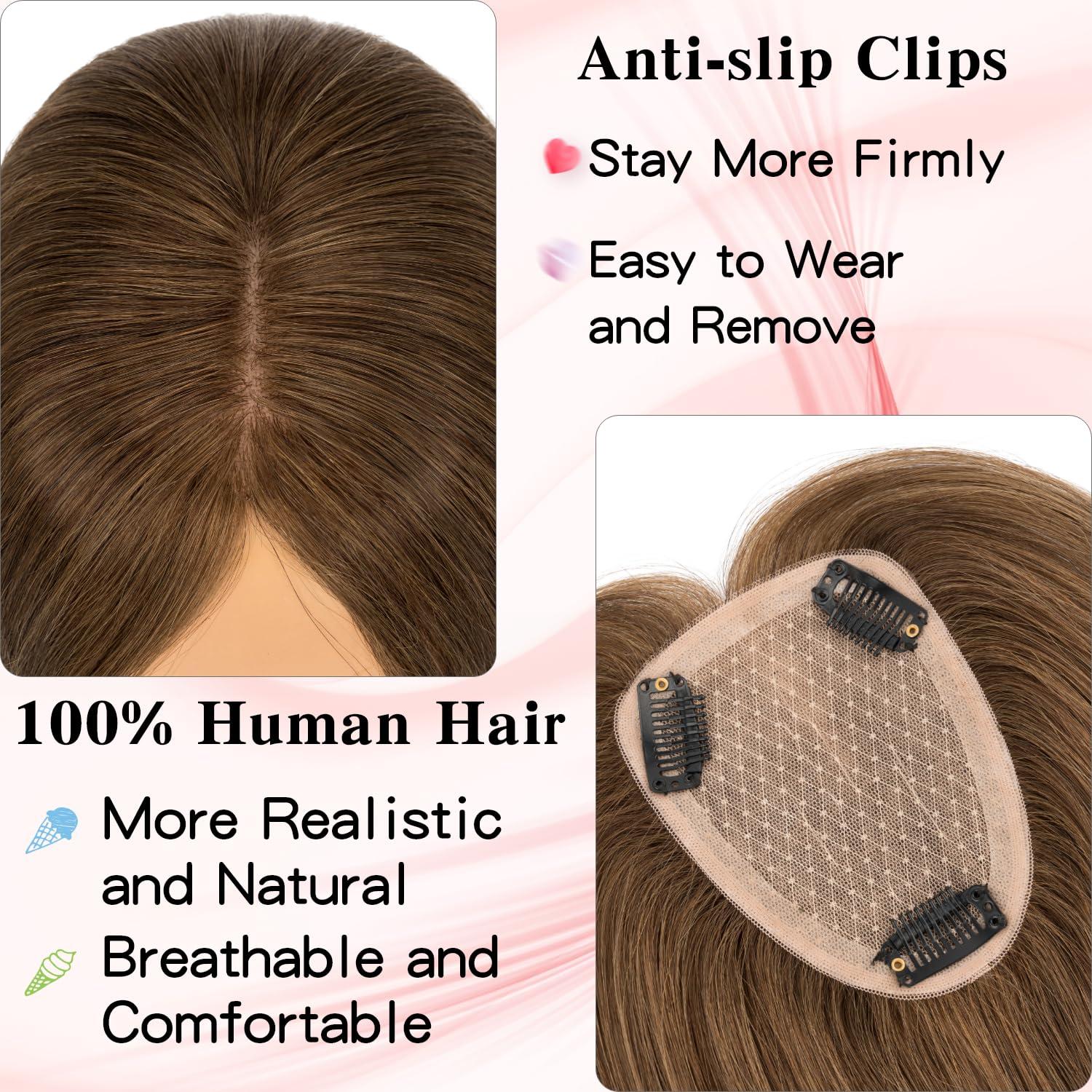 SEGO Pro SEGO Pro Hair Toppers for Women Real Human Hair Human Hair Toppers for Thin Hair Toppers Hair Pieces for Women No Bangs Adds Hair Volume 16 Inch 04 Chocolate Brown