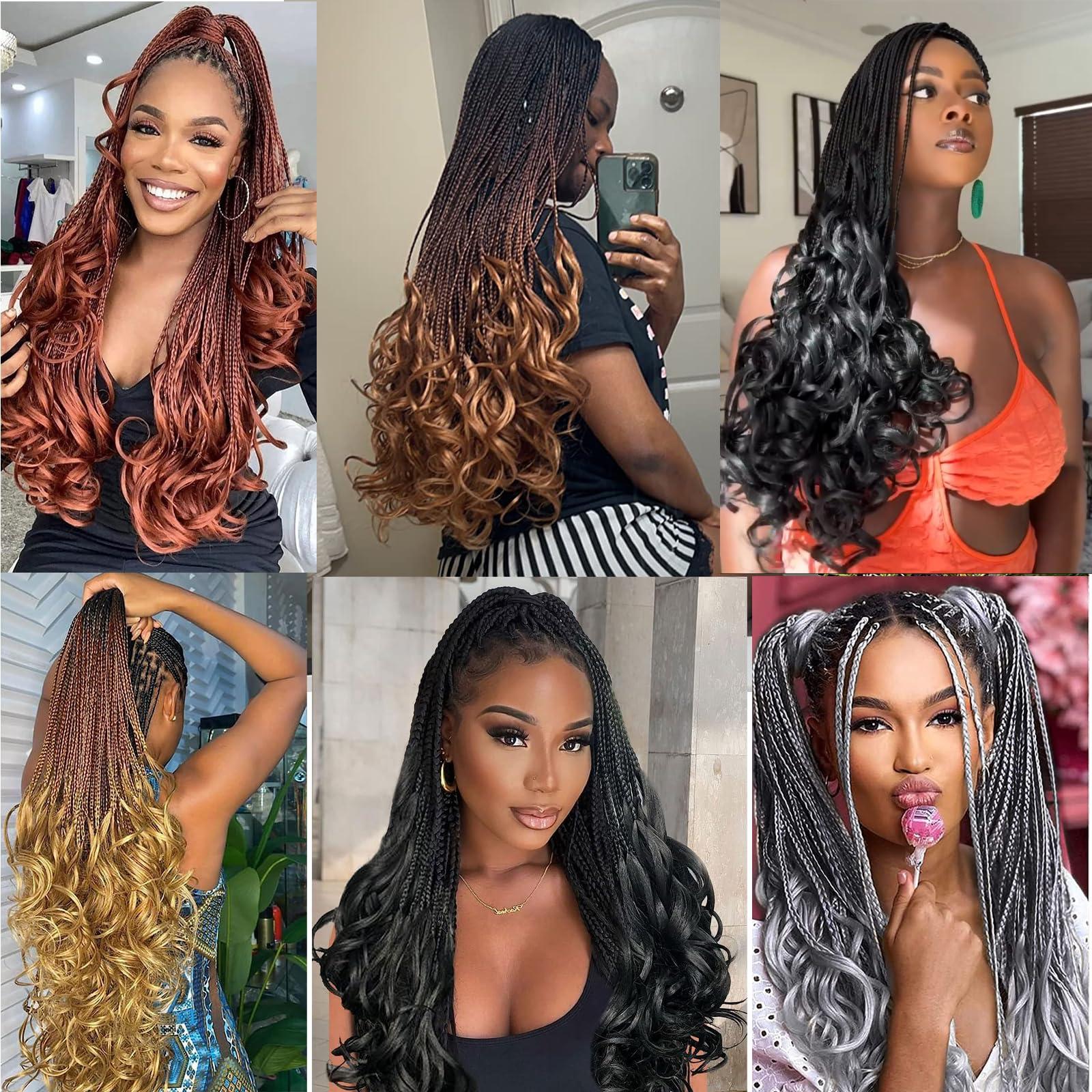FIRSTCYH HAIR French Curl Crochet Braids Hair-Boho Goddess Box Braids Crochet Hair Pre Looped French Curly Braiding Hair Crochet Box Braids Hair for Black Women (22(8Packs), 350#)