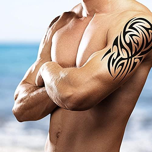 Tatodays Tatodays Temporary tattoo Hawaiian Maori shoulder stick on black Maori tribal body art sticker transfer for arms shoulder Aztec Polynesian Samoan for adult men and women luau fancy dressparty