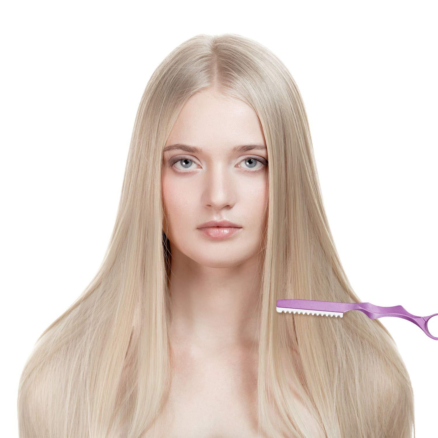 Mudder 12 Pieces Hair Styling Thinning Razor Set, 2 Pieces Hair Styling Razor Cutting Texturizing and 10 Pieces Replacement Spare Blades for Salon Home Christmas Valentines Day Giving(Pink)