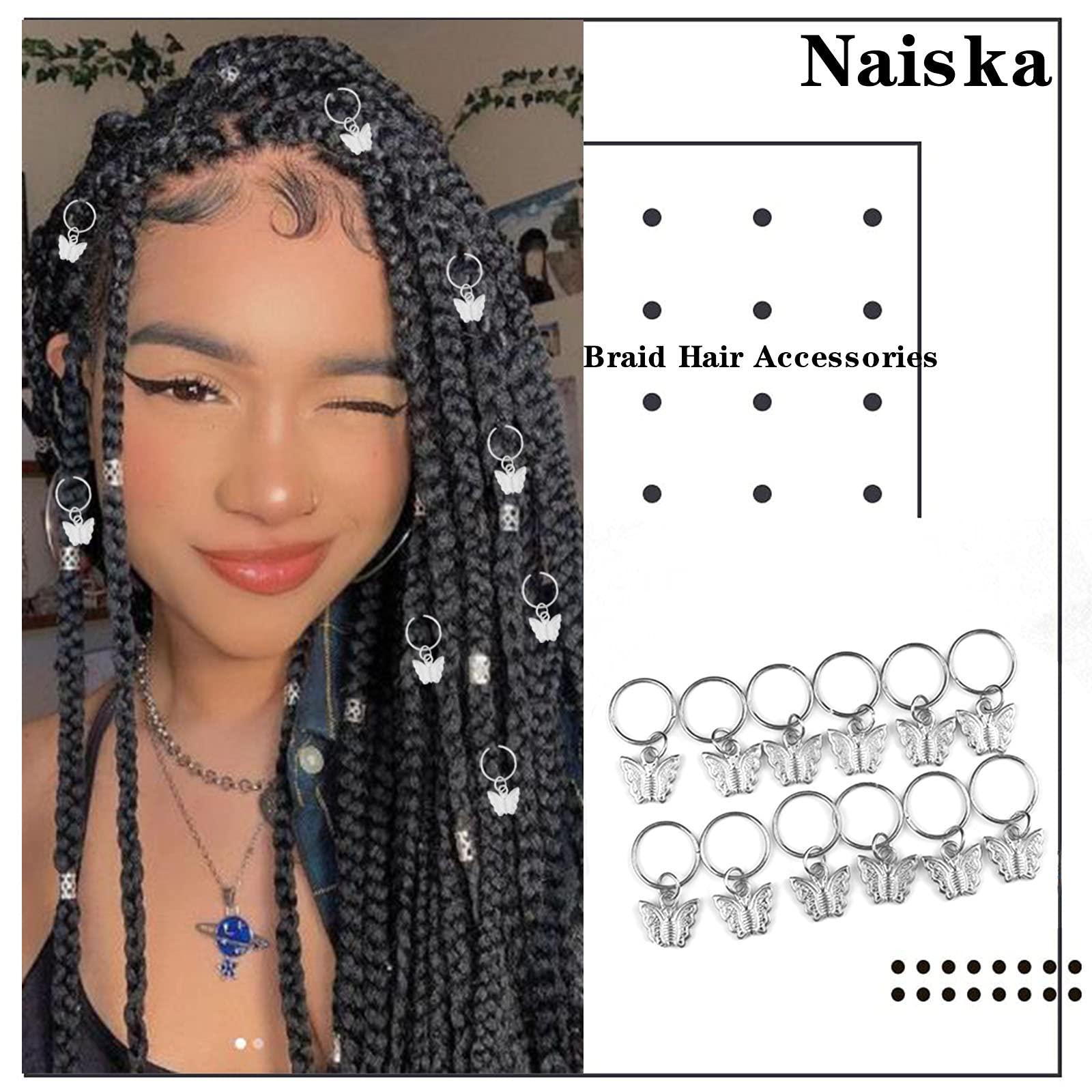 NAISKA NAISKA Retro Silver Butterfly Hair Clips for Dreadlocks, Braids Accessories, Women\'s Hair Jewelry - Butterflies Cuffs, Charms, Rings (12PCS)