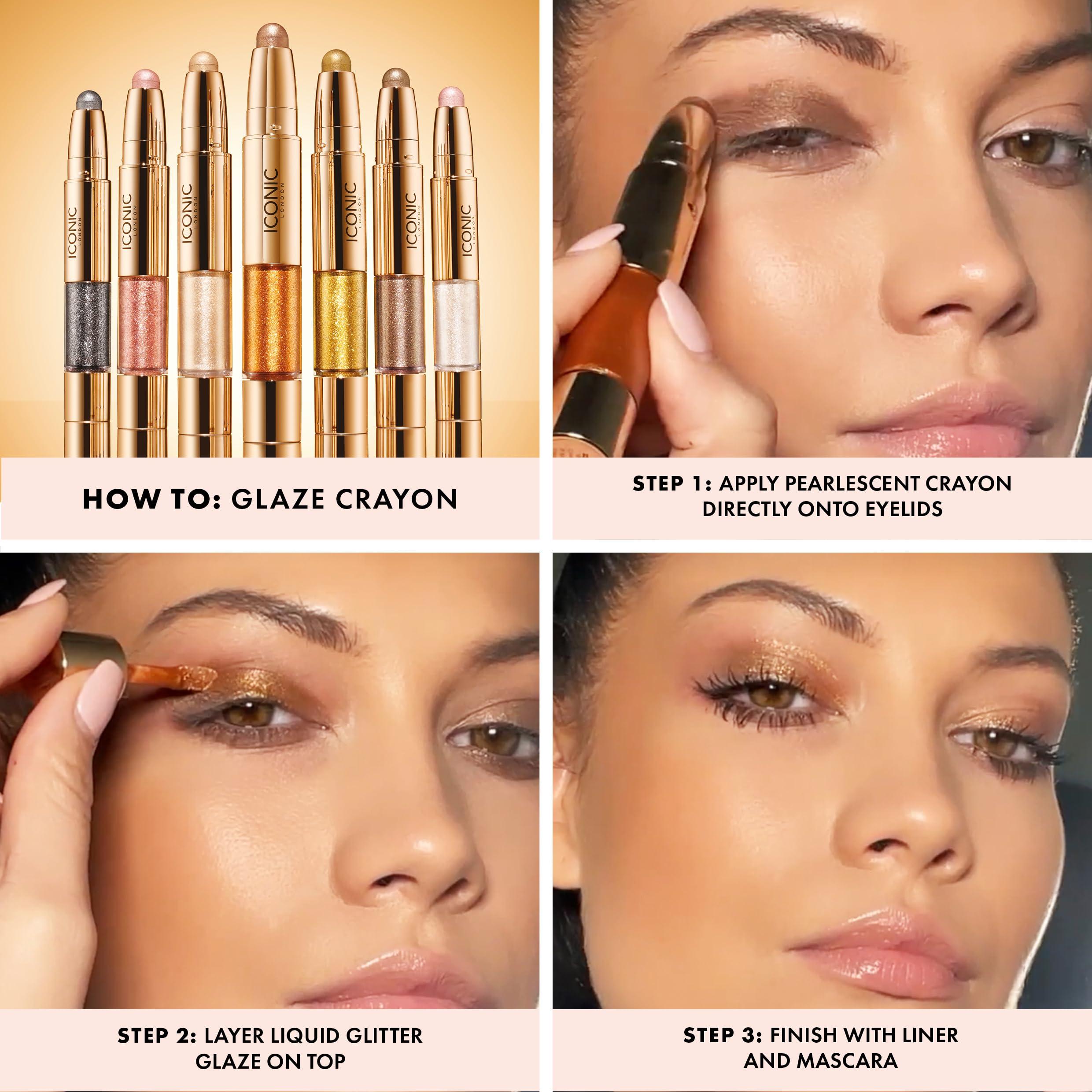 ICONIC LONDON ICONIC LONDON Glaze Crayon | Dual Ended Eyeshadow Stick for Sparkling, Wet-Look Glazed Effect, Cruelty Free, Vegan Makeup, Onyx (Gunmetal) 0.92 oz