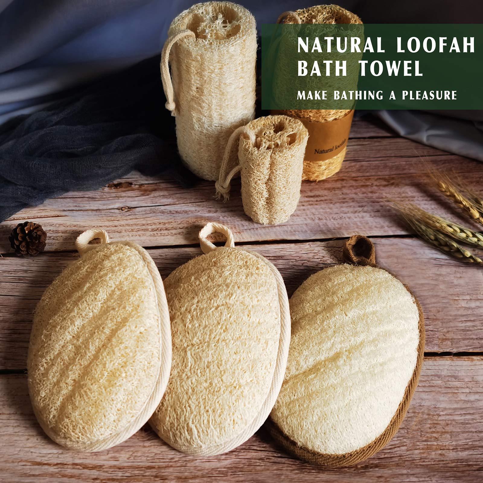 YIQINGJIE Natural Loofah Sponge Exfoliating(4 Packs),Made with Eco-Friendly and Biodegradable Shower Luffa Sponge, Loofah for Women and Men, Brown