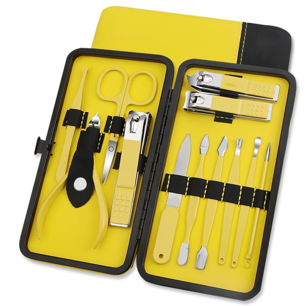 GROWBY Nail Clipper Set Household Men and Women\'s Portable Nail Clippers Eagle Nose Pliers,Yellow 12,Piece Set