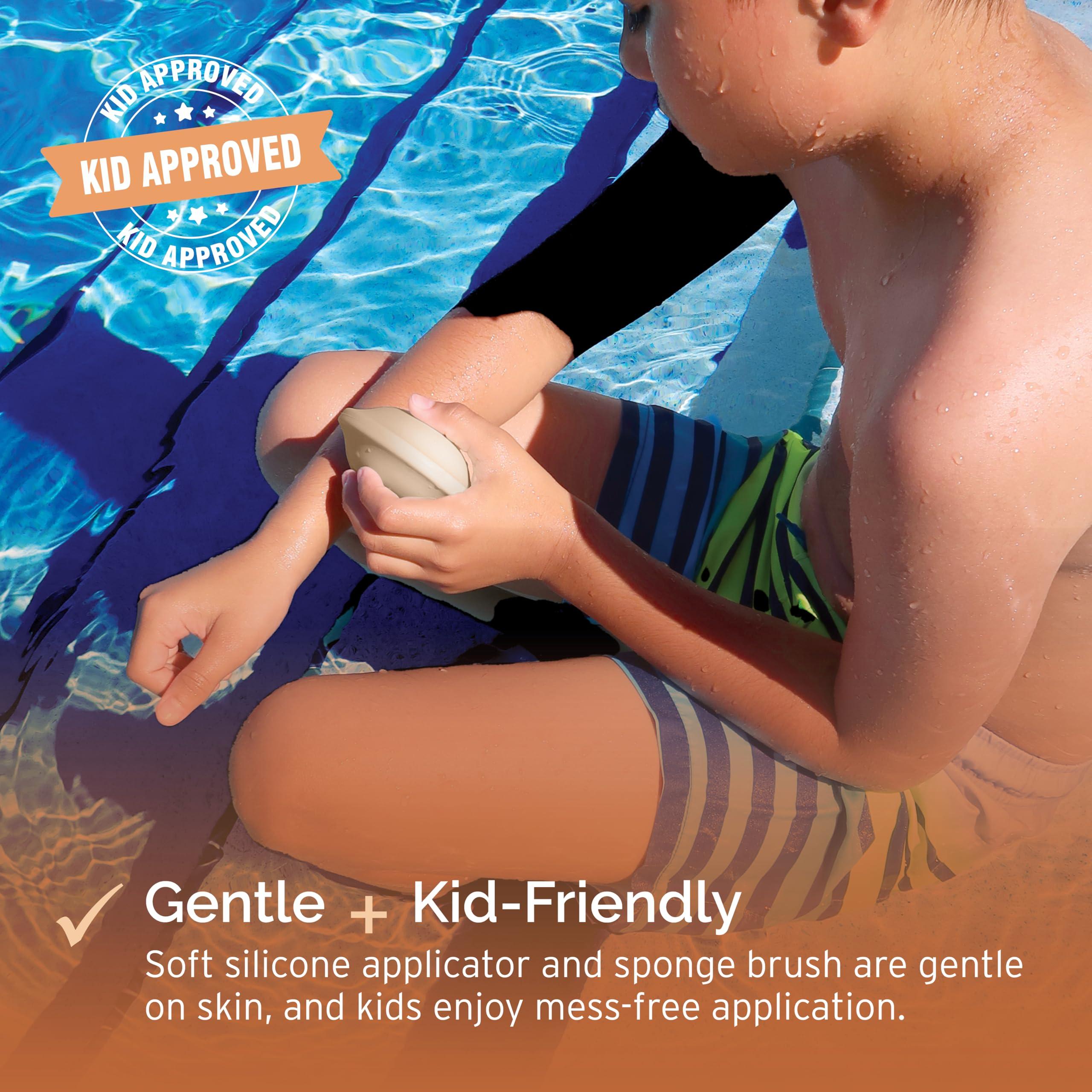 SUN SWIFT SUN SWIFT Silicone Sunscreen Applicator with Strap for Kids & Adults | Refillable Roll-On Face & Body Sunblock Lotion Sponge | Mess-Free, Hygienic, BPA-Free, w/Replacement Sponge, Travel Size, Beige