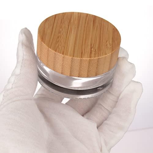 COSIDEA COSIDEA 5pcs Empty 1 OZ/30g Round Clear Glass Jars with Bamboo lids, Bamboo Cream Jar Refillable Cosmetic Travel Containers for Lip Balm, Ointments, Lotion Packing