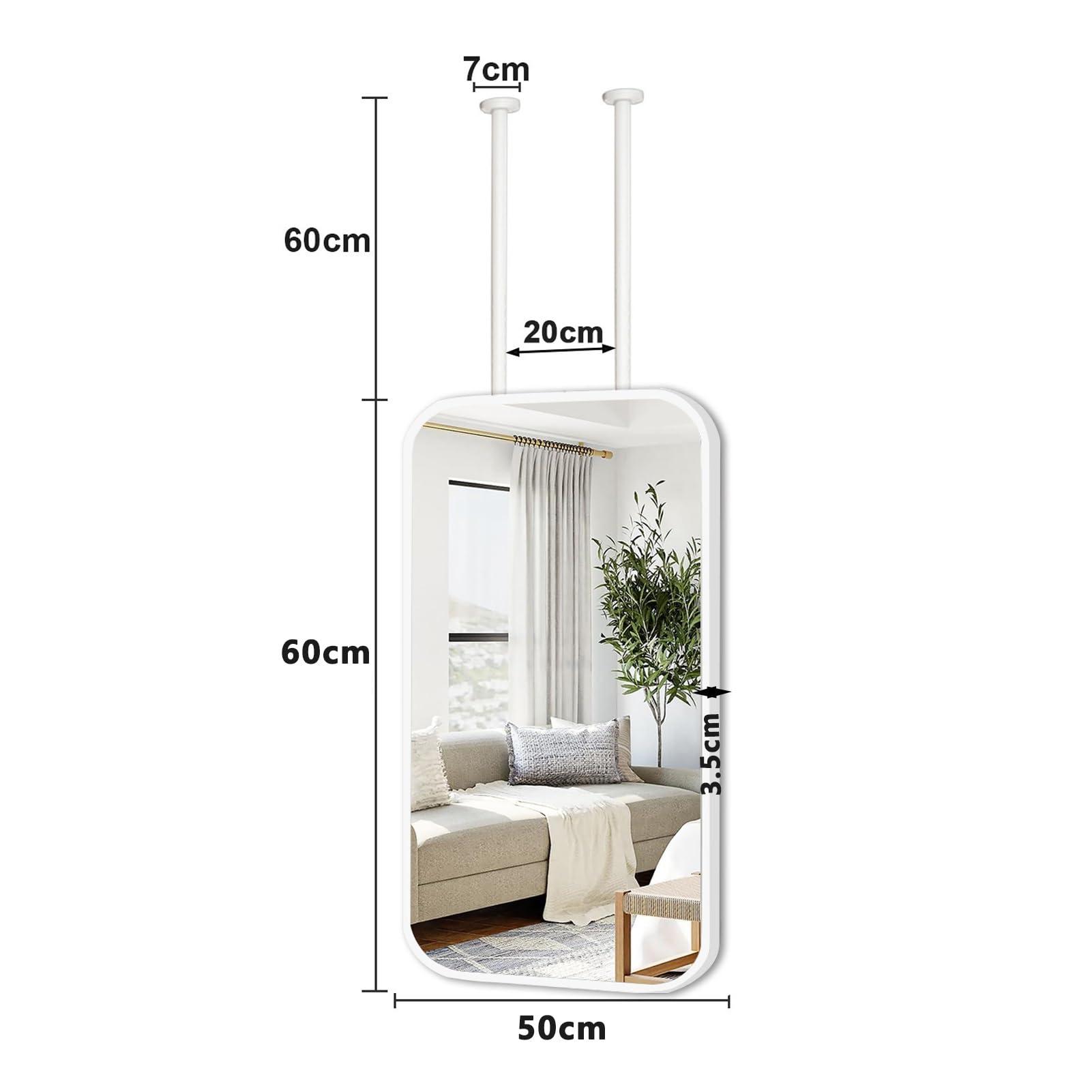 Gaommini Gaommini White Metal Ceiling Mounted Mirror | Square Mirror with Ceiling Hanging Rod Decorative Bathroom Mirrors | Large Makeup Shaving Mirrors for Home Or Hotel (Size : 50cmx60cm)