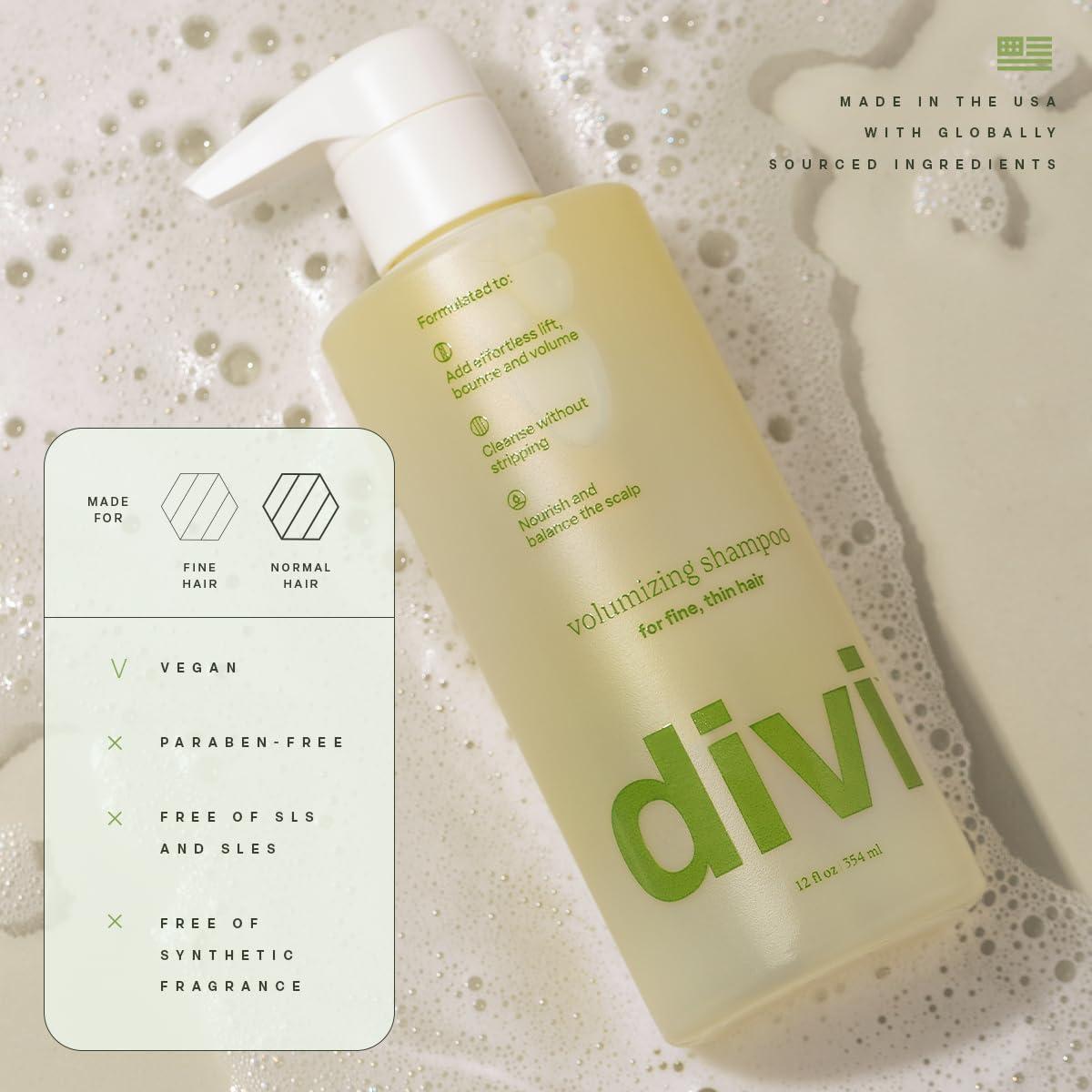 divi divi Volumizing Shampoo for Women and Men - Lightweight Volume Shampoo for Fine Hair - Formulated to Cleanse, Nourish and Balance the Scalp, 12 Fl Oz.