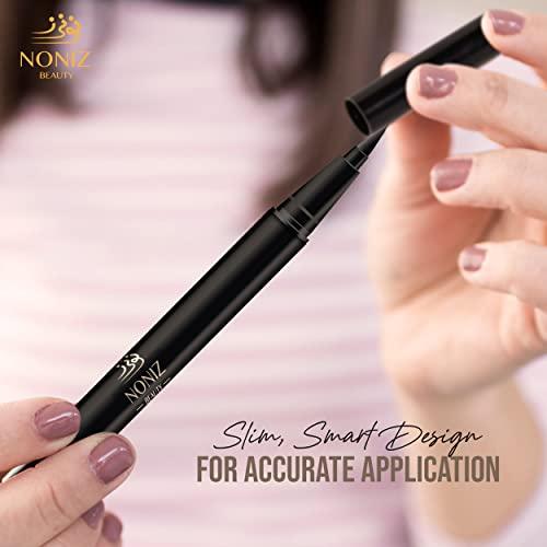 NONIZ NONIZ Black Liquid Eyeliner - Water Proof Ultra Matte Long Lasting Slim Jet - Black Eye Liner - 100% Intense Black - Smooth Easy Application Pen Liner