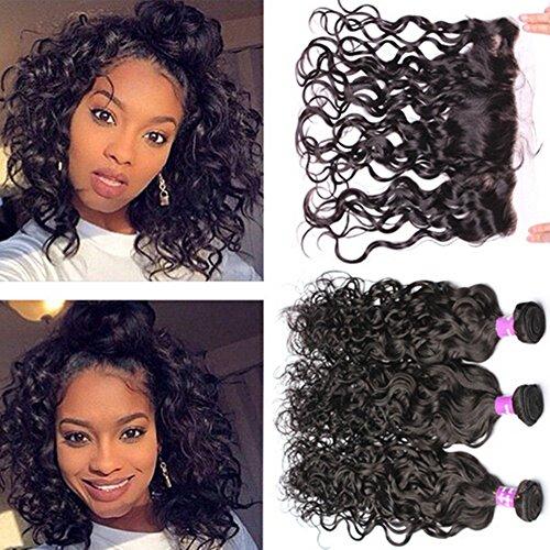 Ruma Hair Ruma Hair 8A Brazilian Human Hair Weave Water Wave With 13X4 Lace Frontal Closure Unprocessed Wet and Wavy Virgin Hair 3 Bundles With Full Lace Frontals (10 with 10 12 14)