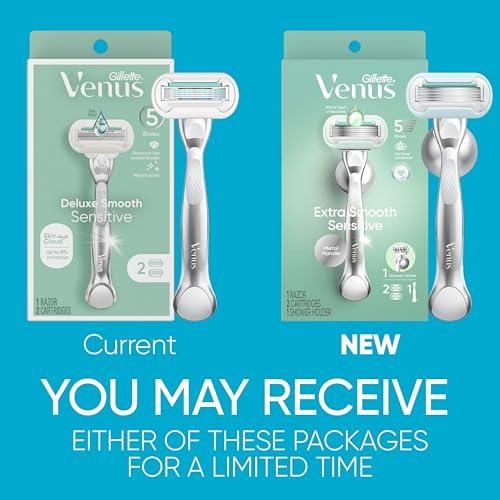 Venus Gillette Venus Extra Smooth Sensitive Razor for Women, Includes 1 Reusable Razor Handle + 2 Refills, for Sensitive Skin with Metal Handle and Shower Holder