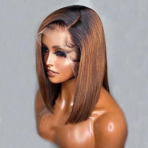 Imeya Imeya 1b/30 Brown Ombre Wig Short Bob Wig Human Hair Ombre Lace Front Wig For Black Women Middle Part Bob Wig HD Lace Front Wigs Pre Plucked 150% Density Glueless Lace Wig With Dark Roots 10inch ,13x6