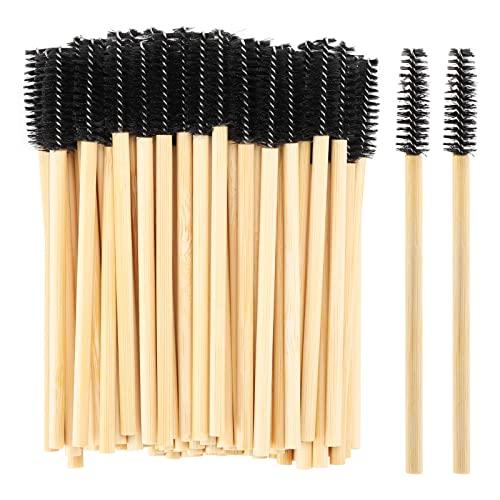 Tbestmax 100 Pcs Disposable Mascara Wands, Bamboo Spoolies Brush for Eyelash Extensions, Spooly Eyelash Eyebrow Brushes Lash Wand Applicator Makeup Kits, Black