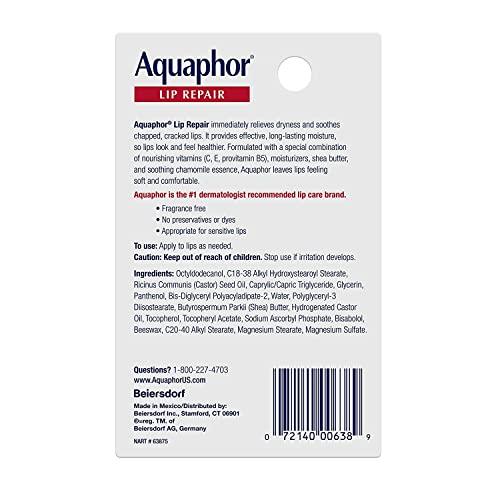 Aquaphor Aquaphor Lip Repair Ointment - Long-lasting Moisture to Soothe Dry Chapped Lips - .35 fl. oz. Tube (Pack of 2)