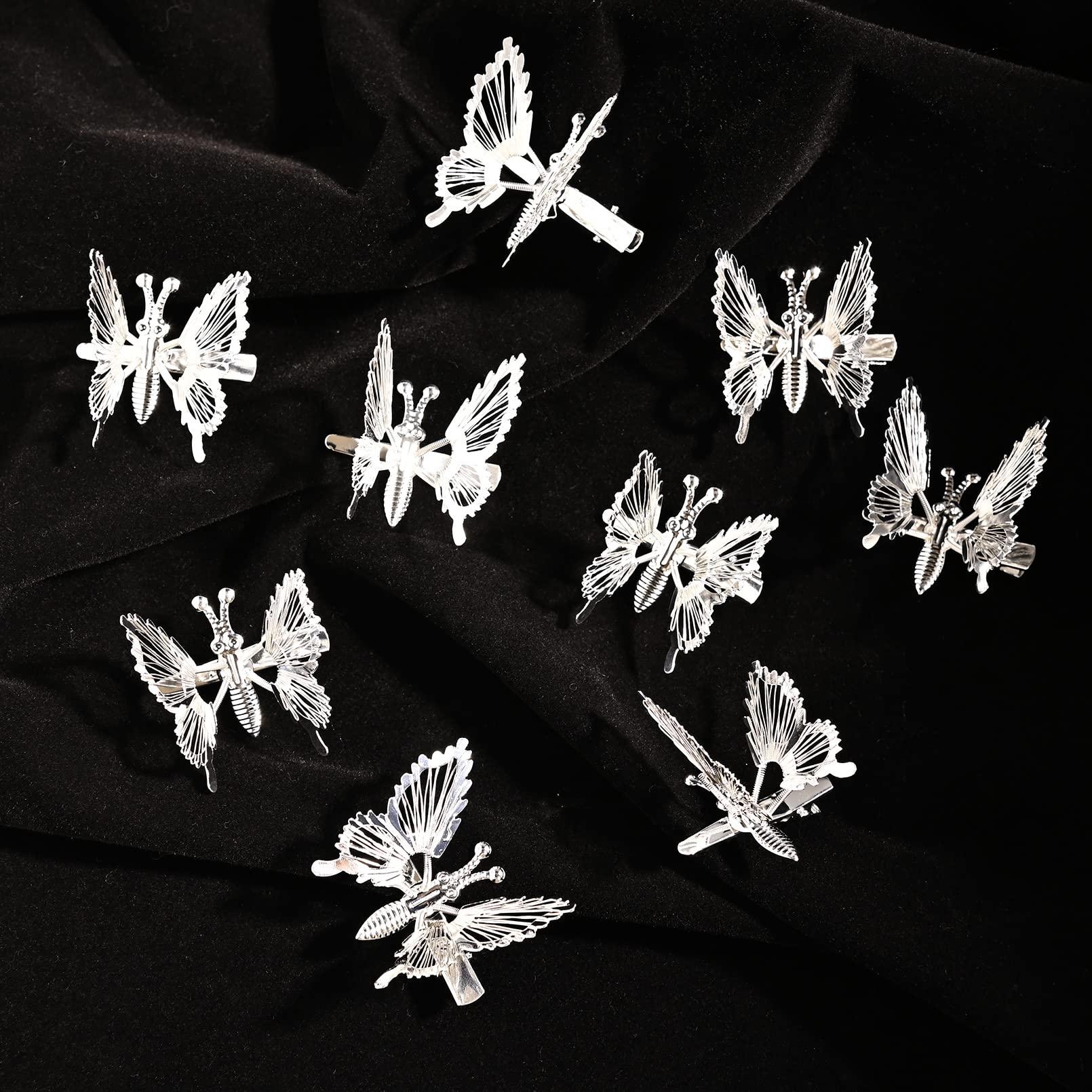 DEEKA DEEKA 12 PCS 3D Moving Butterfly Hair Clips Metal Silver Moving Wings Butterfly Hair Accessories 90s Hair Clips Barrette for Women and Girls -Silver