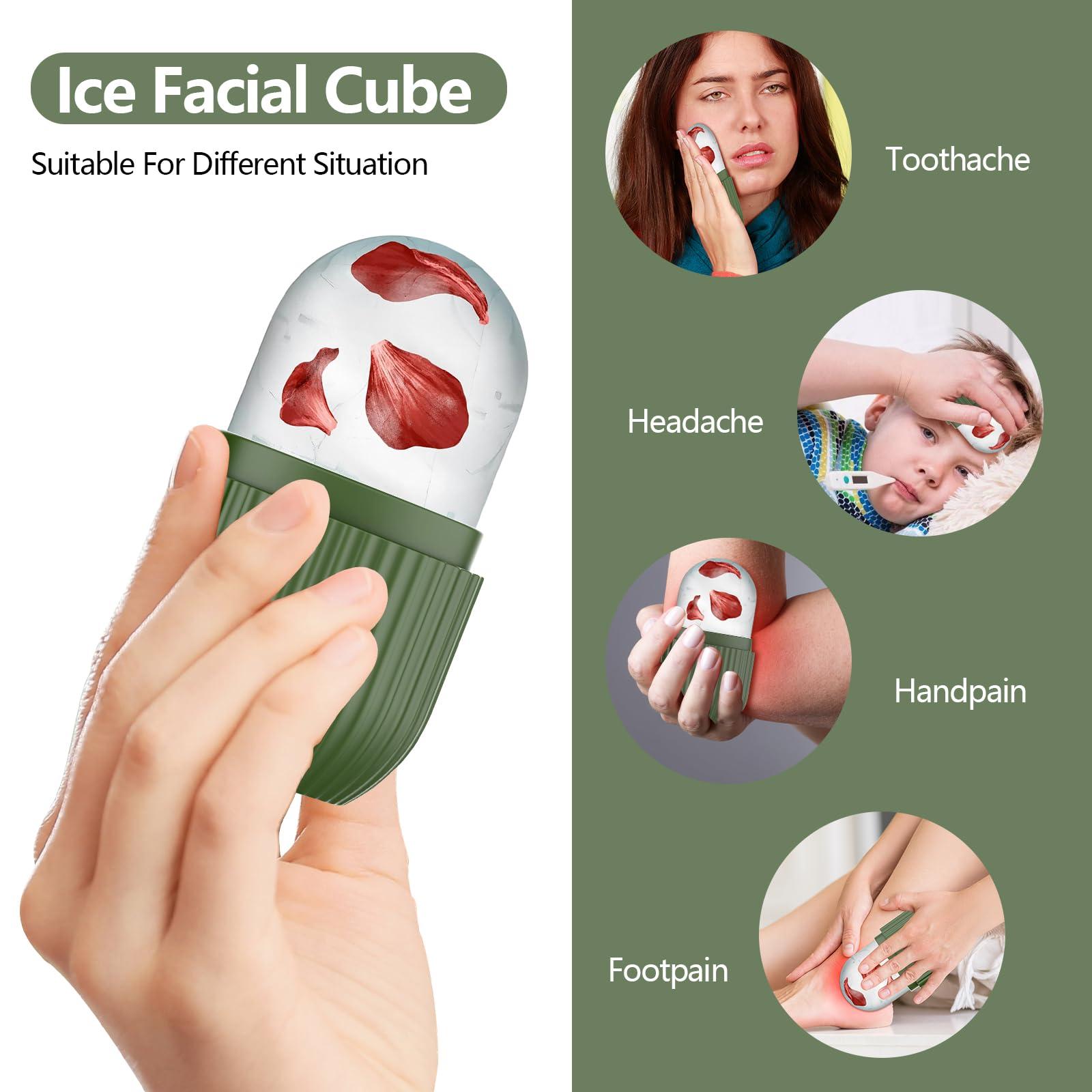 ZPU Ice Roller for Face and Eye, Silicone Ice Facial Roller Ice Holder, Face Ice Mold Skin Care, Face Icers Reusable Ice Cube Roller for Shrink Pores Anti Wrinkle Reduce Puffiness, Green