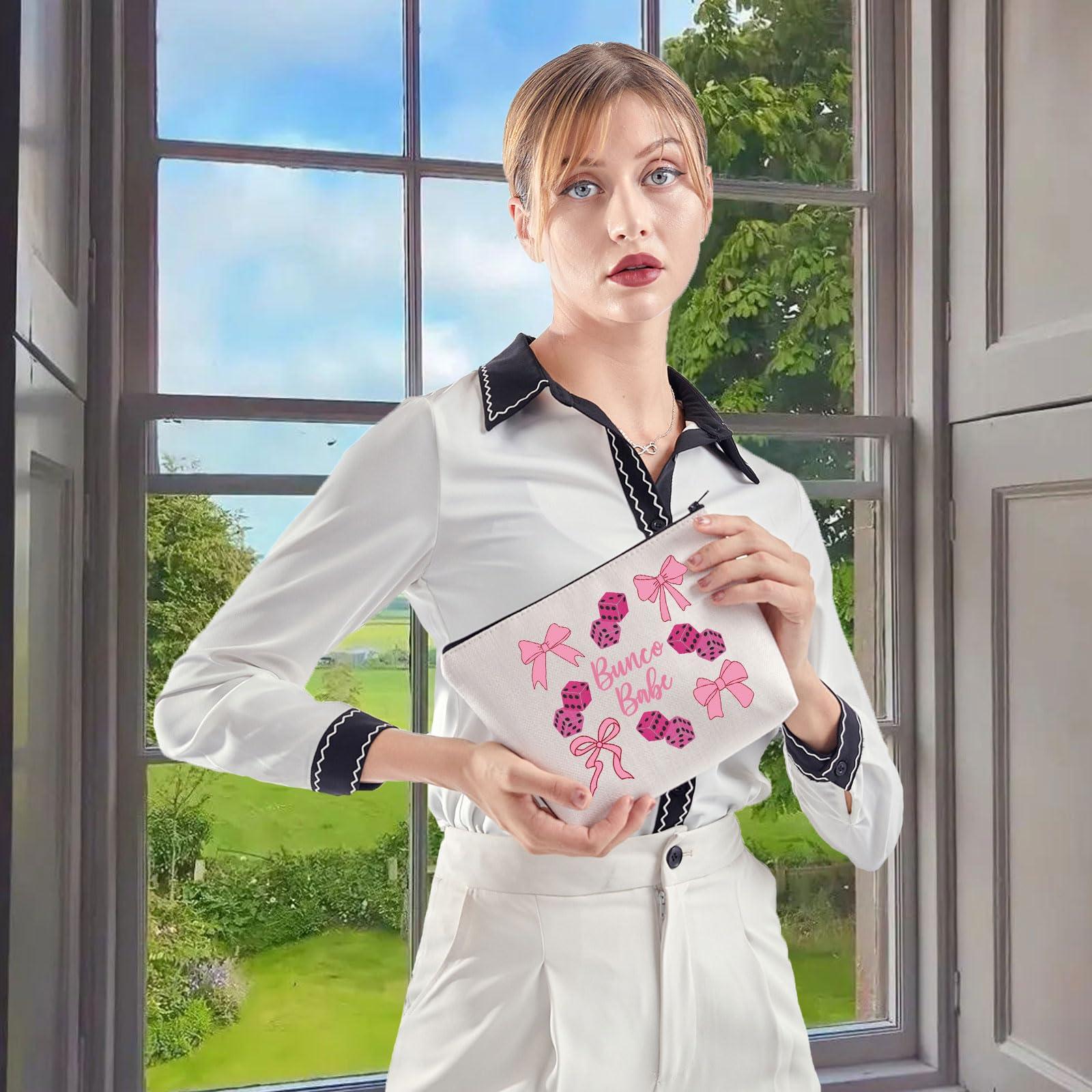 WCGXKO WCGXKO Bunco Gift Game Night Cosmetic Bag Bunco Gambling Lover Zipper Pouch Makeup Bag (Bunco bow)