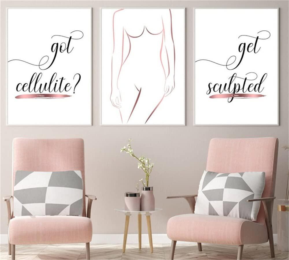 NATVVA NATVVA 3 Pieces Rose Gold Body Sculpt Prints Body Contouring Wall Art Medical Spa Canvas Painting for Spa Salon Massage Beauty Salon Decor No Frame