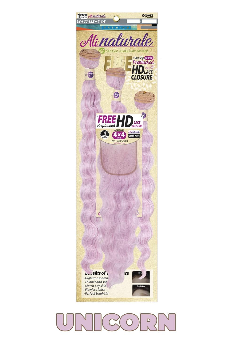 Chade Fashions Inc Chade Fashions Ali Naturale Weave Ocean Wave 18", 20", 22" + HD 4X4 Closure Human Hair Blended 1 Pack Solution - AN344O5 (OT1B/30)