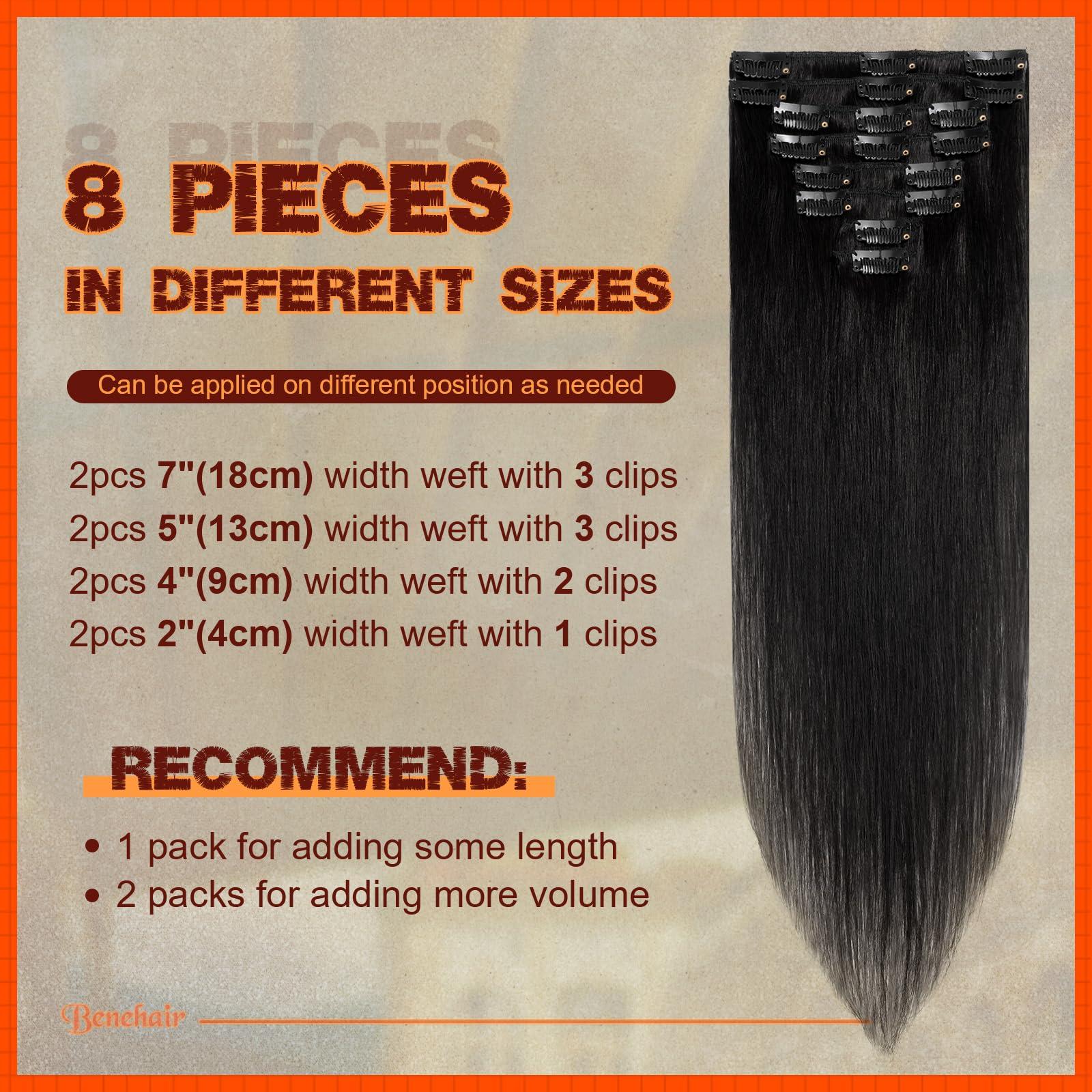 Benehair Benehair Human Hair Clip in Extensions Real Black Hair Extensions for Women Long Straight Remy Natural Full Head 8pcs No Tape No Glue 18 Inch #1 Jet Black