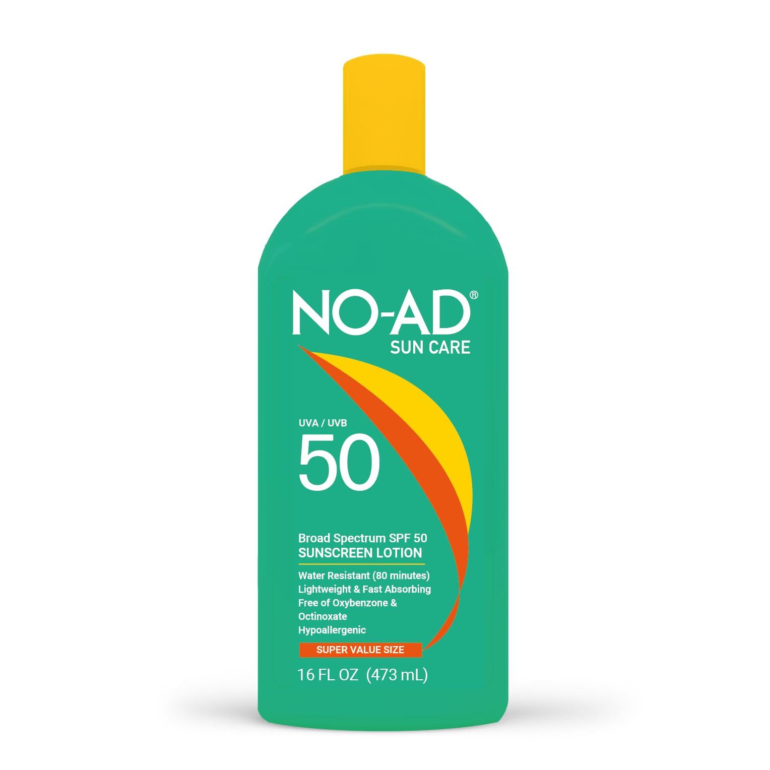 NO-AD NO-AD SPF 50 Sunscreen Lotion | Broad Spectrum UVA/UVB Protection Water Resistant | Octinoxate & Oxybenzone Free with moisturizing Vitamin E and Aloe 16oz
