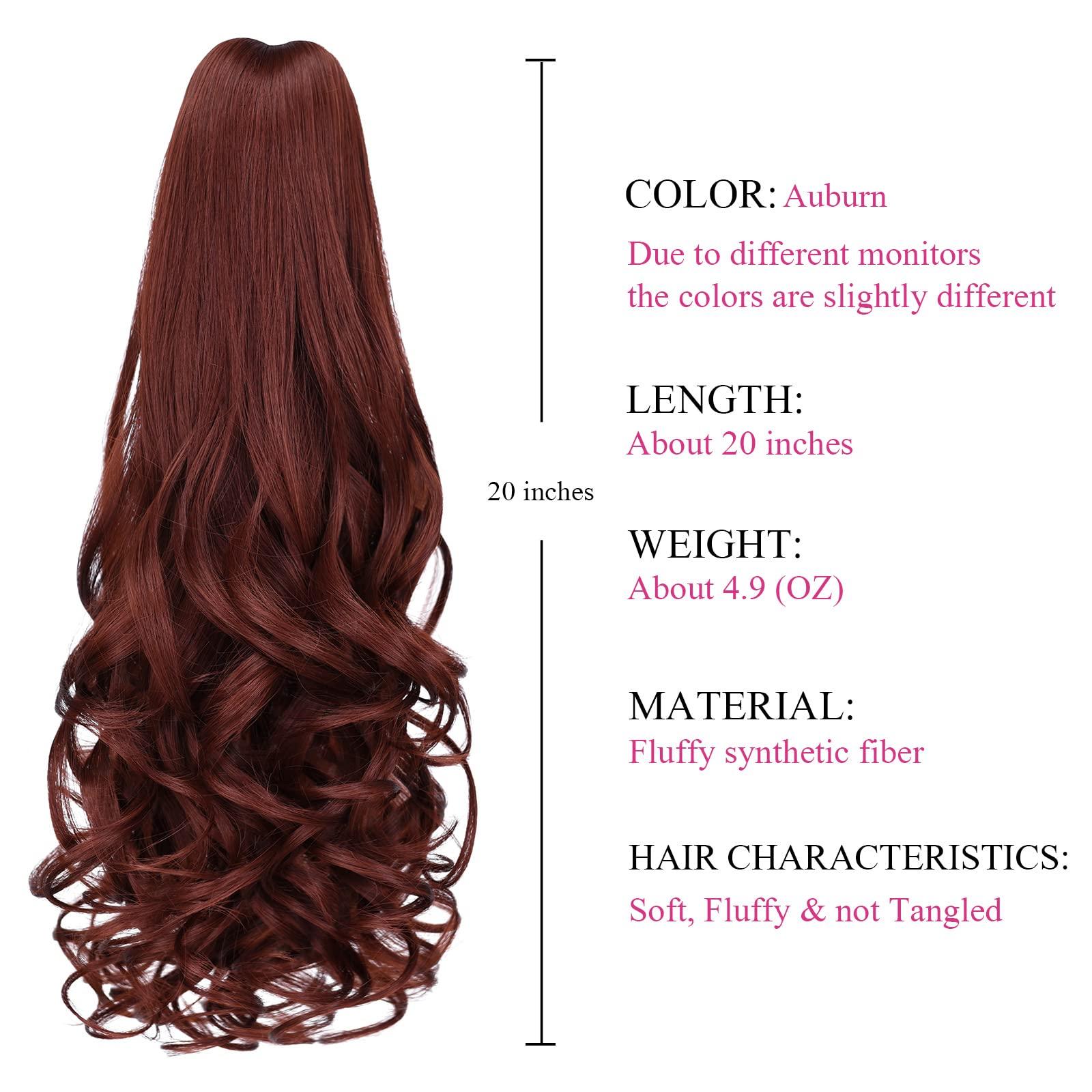 SYXLCYGG SYXLCYGG Auburn Ponytail Hair Clip Synthetic Fake Pony Tails Claw Clip Hair Extensions 20\" Wavy 5.3 OZ Like Real Hair piece Women Yaki Fluffy Tangled