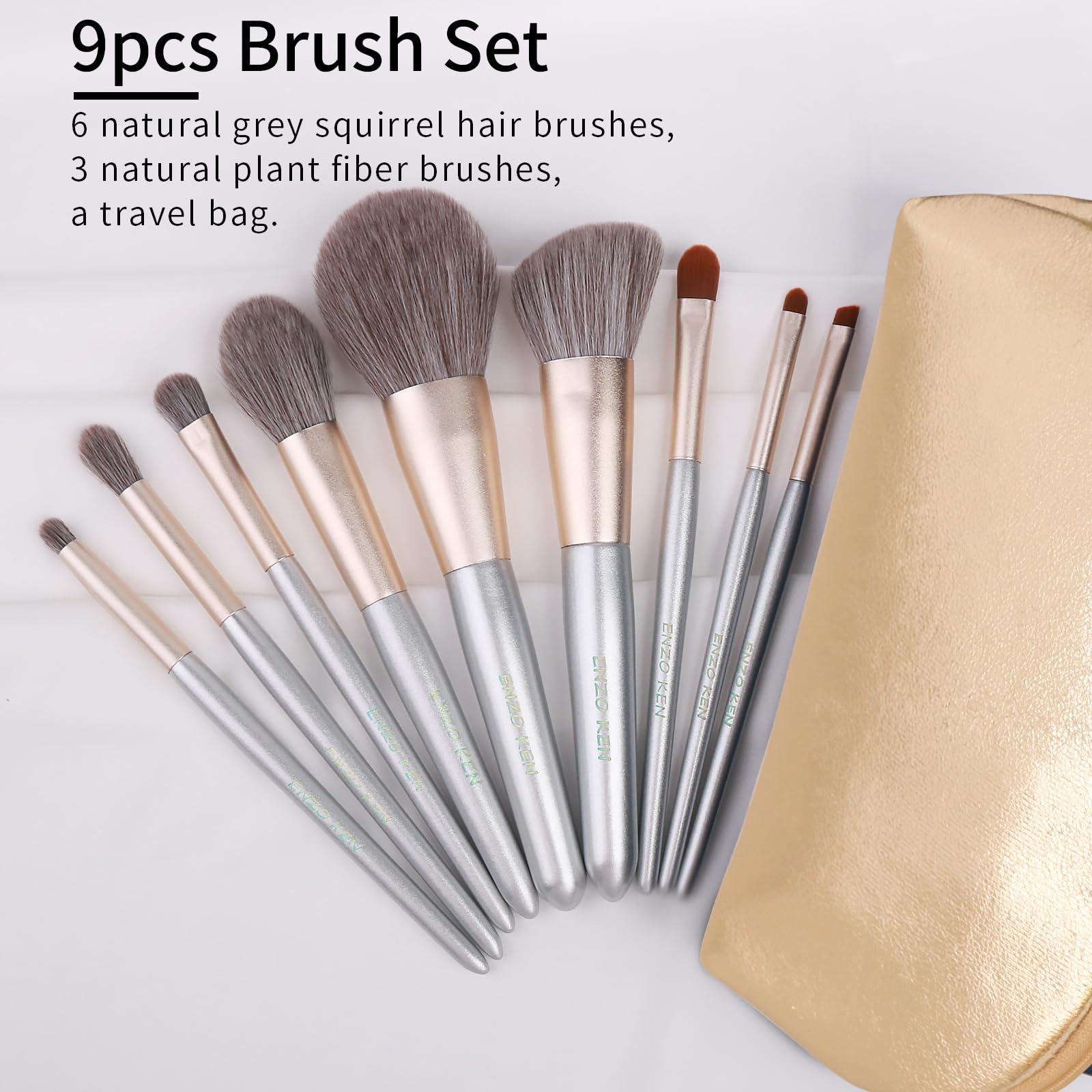 ENZO KEN ENZO KEN Natural Hair Makeup Brushes Set Professional, Grey Squirrel Hair Makeup Brush Set with Case, Unique Cosmetic Brushes Makeup Set, Natural Makeup Brushes, Natural Bristle Makeup Brushes -Silver