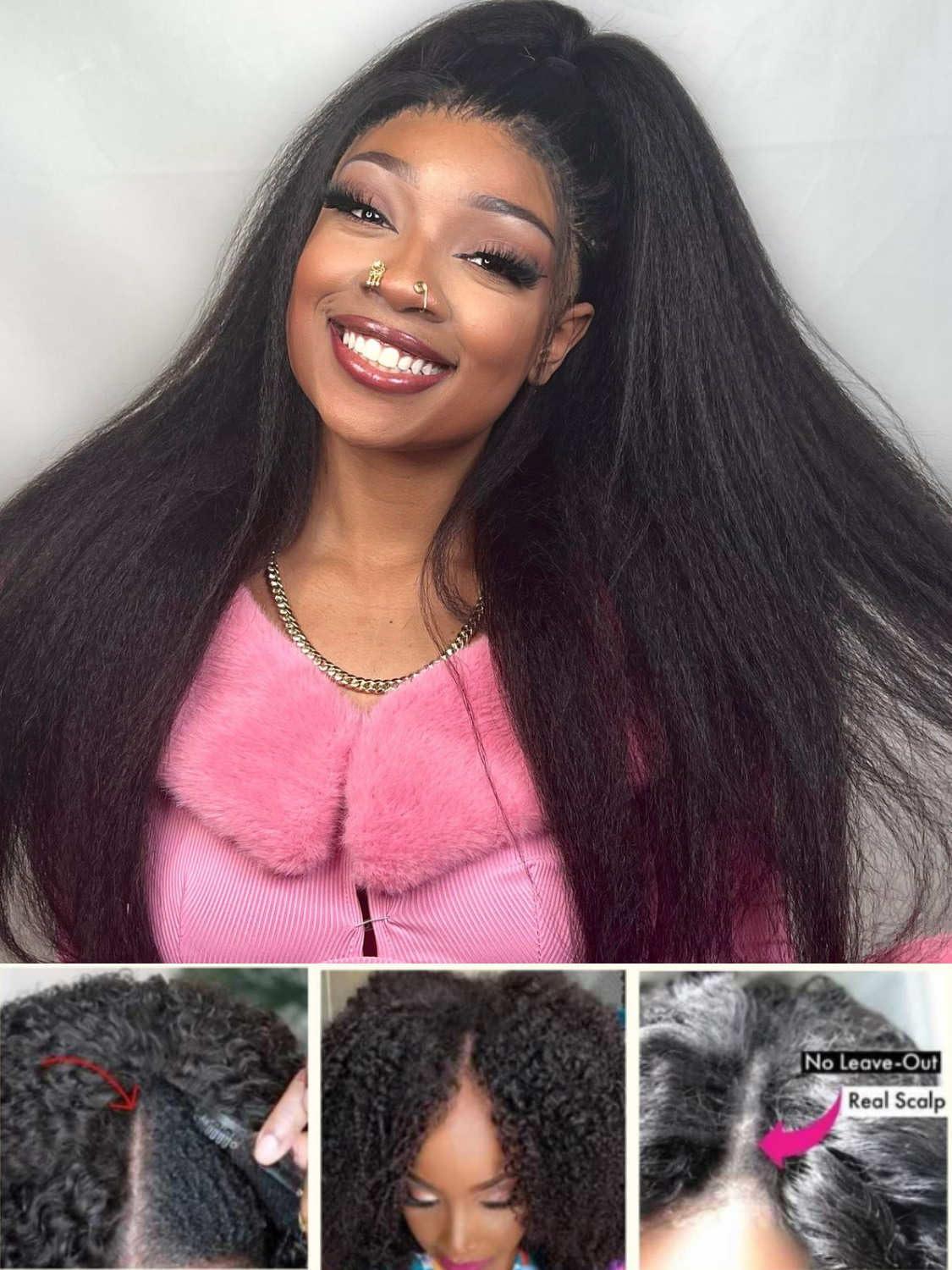 Beauty Forever Beauty Forever V Part Wig Human Hair Kinky Straight EasiContour Vpart Wigs Upgrade U Part Wigs Glueless Full Head Clip In V Shape Wigs No Leave Out None Lace Front Wig 150% Density 22inch