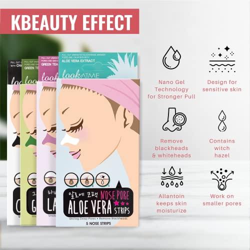 LOOKATME LOOKATME Nose Pore Strips (4-Pack, 20 Nose Strips). Korean Skin Care Blackhead Remover. K Beauty Blackhead Strips for Nose and Face, Black Head Strips Women. Acne Mask for Blackhead Removal. (Combo)