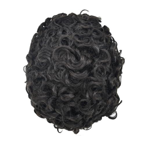 Curve Hair Men Weave Hair Unit Afro Curl Toupee for Black Men 100% Human Hair Loose Curly Mens Hair System Replacement Afro 360 Waves Curly Man Unit (8\'\'X10\'\', 1B Off Black 25mm Curl)
