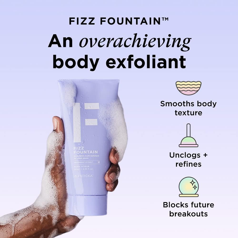 ZitSticka FIZZ FOUNTAIN by ZitSticka - AHA/BHA Body Scrub Exfoliant, Built for Acne-Prone Skin, Delivering Clearer Pores, Cleaner Skin and Future Clarity