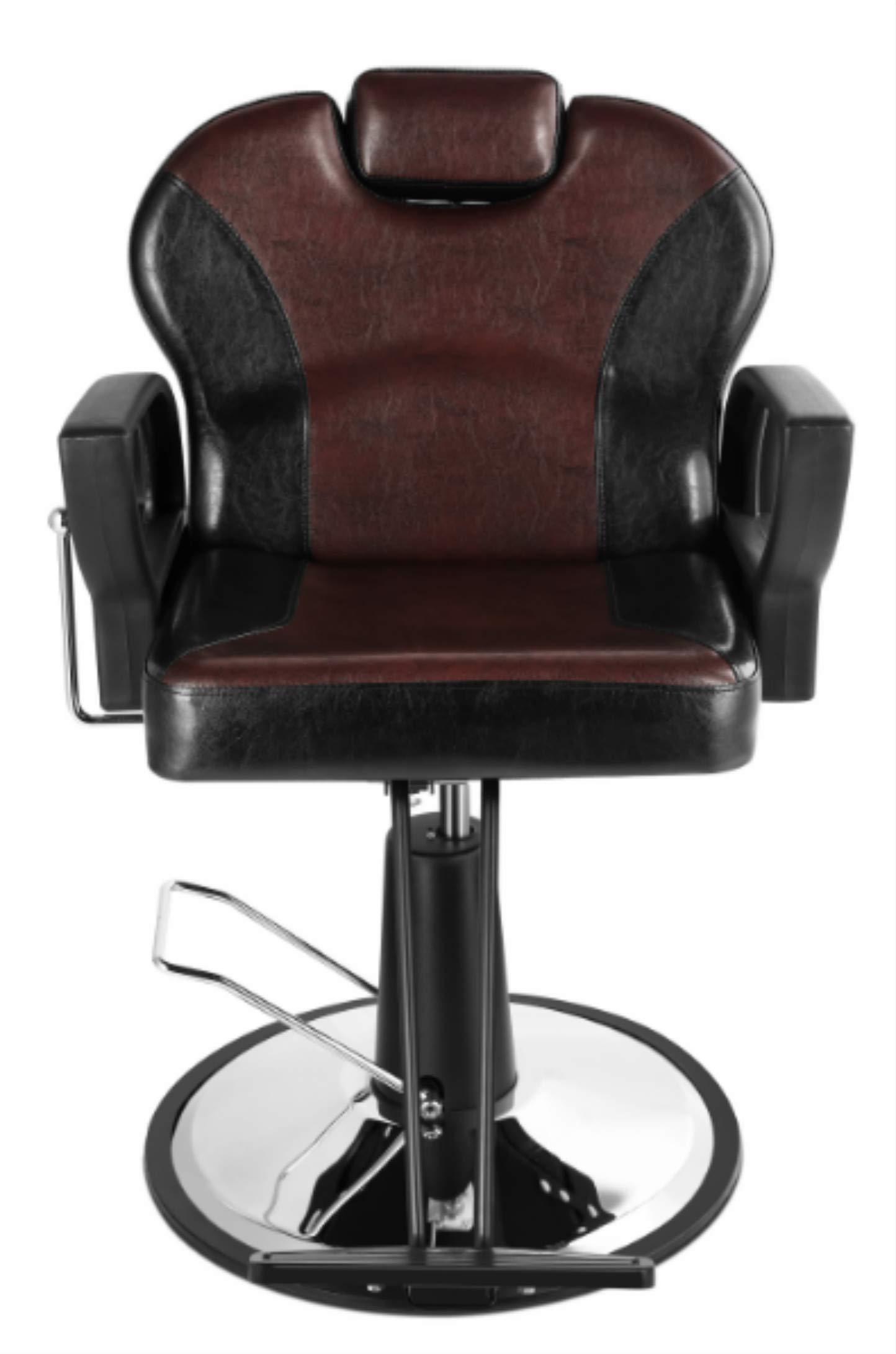 SALON STYLE() Salon Style 360 Degrees Rolling Swivel HydraulicBarber Chair with Movable Headrest All Purpose Salon Chair for Hair Stylist Tattoo Chair Reclining Barber Chair (Black & Brown)