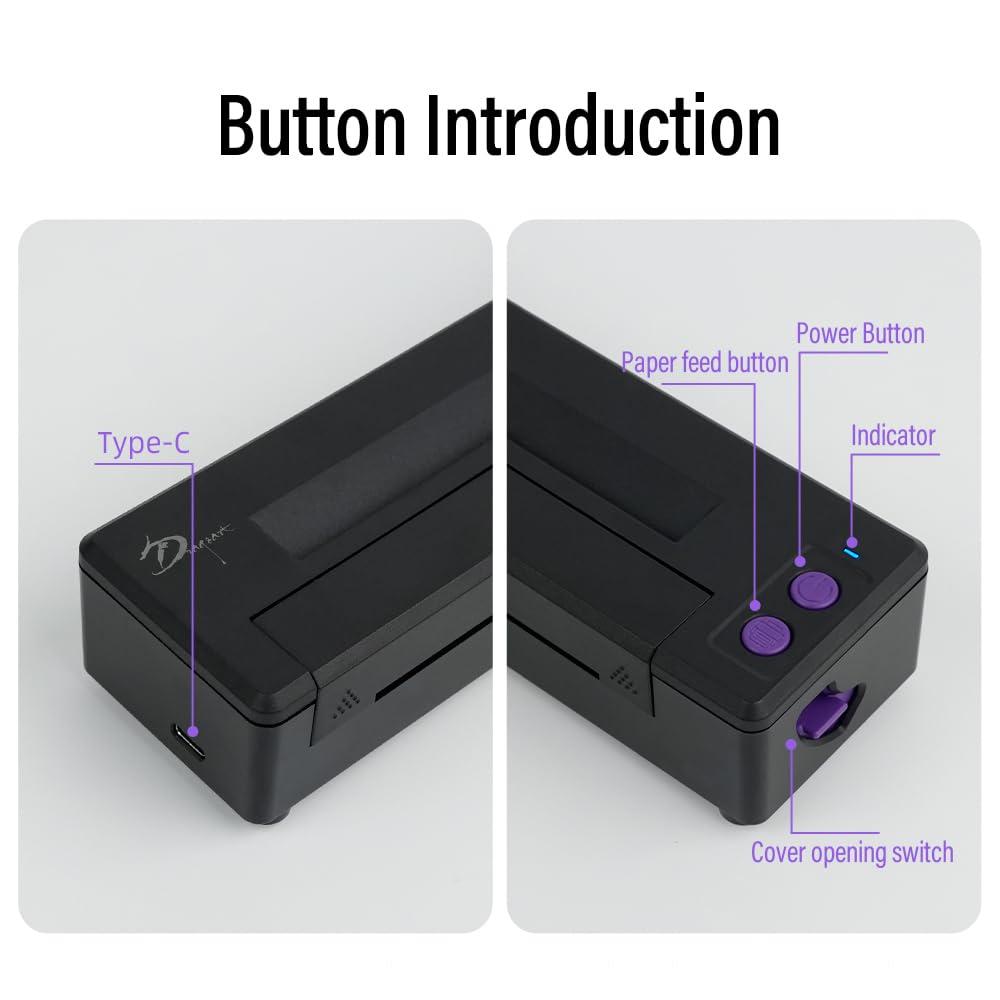 Autdor Autdor Tattoo Stencil Printer Wireless Tattoo Printer Machine Tattoo Thermal Printer Compatible with Phone Pad and PC Tattoo Transfer Machine Bluetooth and USB Connectivity for Tattoo Supplies