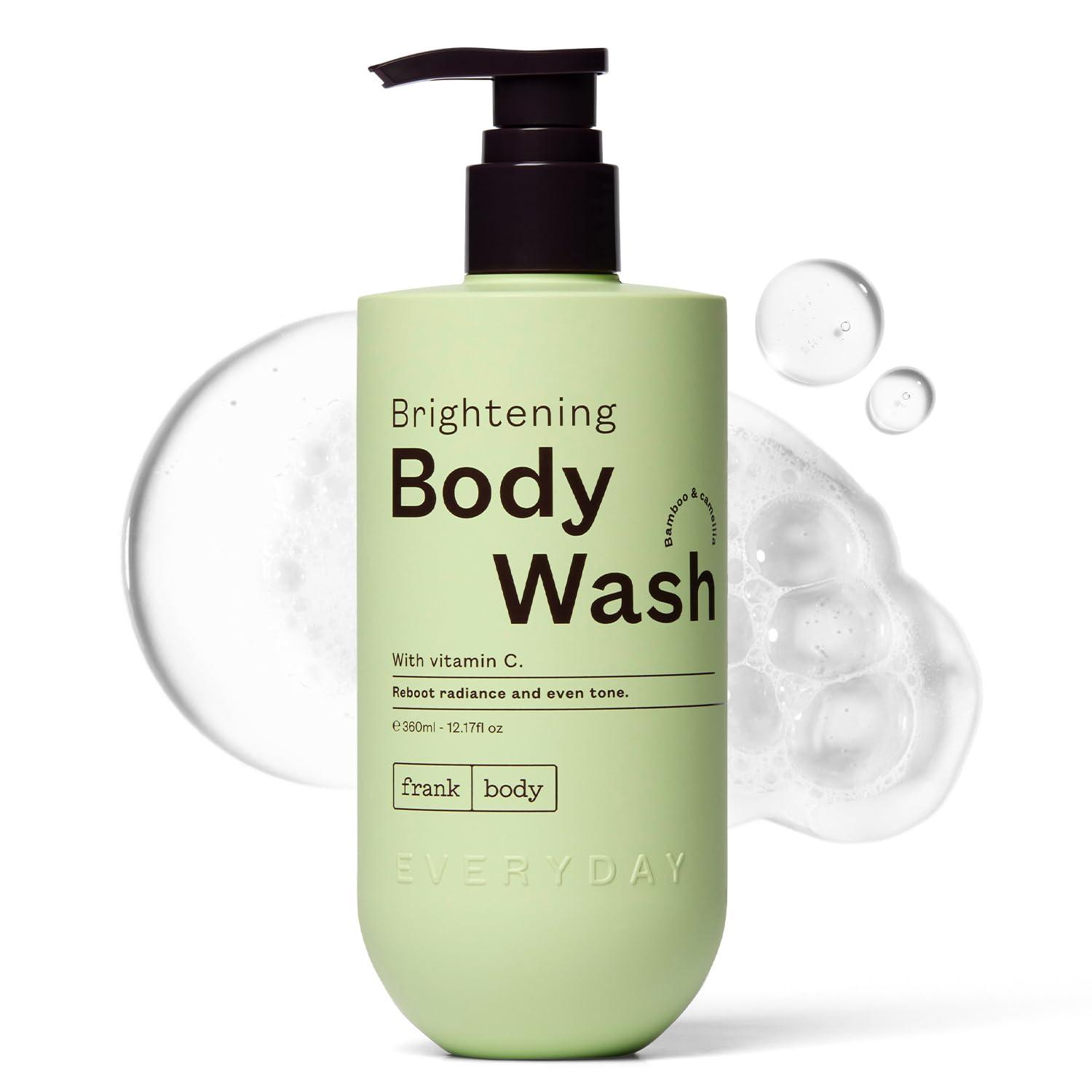 frank body frank body Brightening Body Wash | Vegan & Cruelty Free | Evens Tone & Brightens Complexion | Made with Vitamin B & C, Kakadu Plum and Pomegranate | Bamboo & Camellia Scent | (360 mL / 12.17 fl oz)