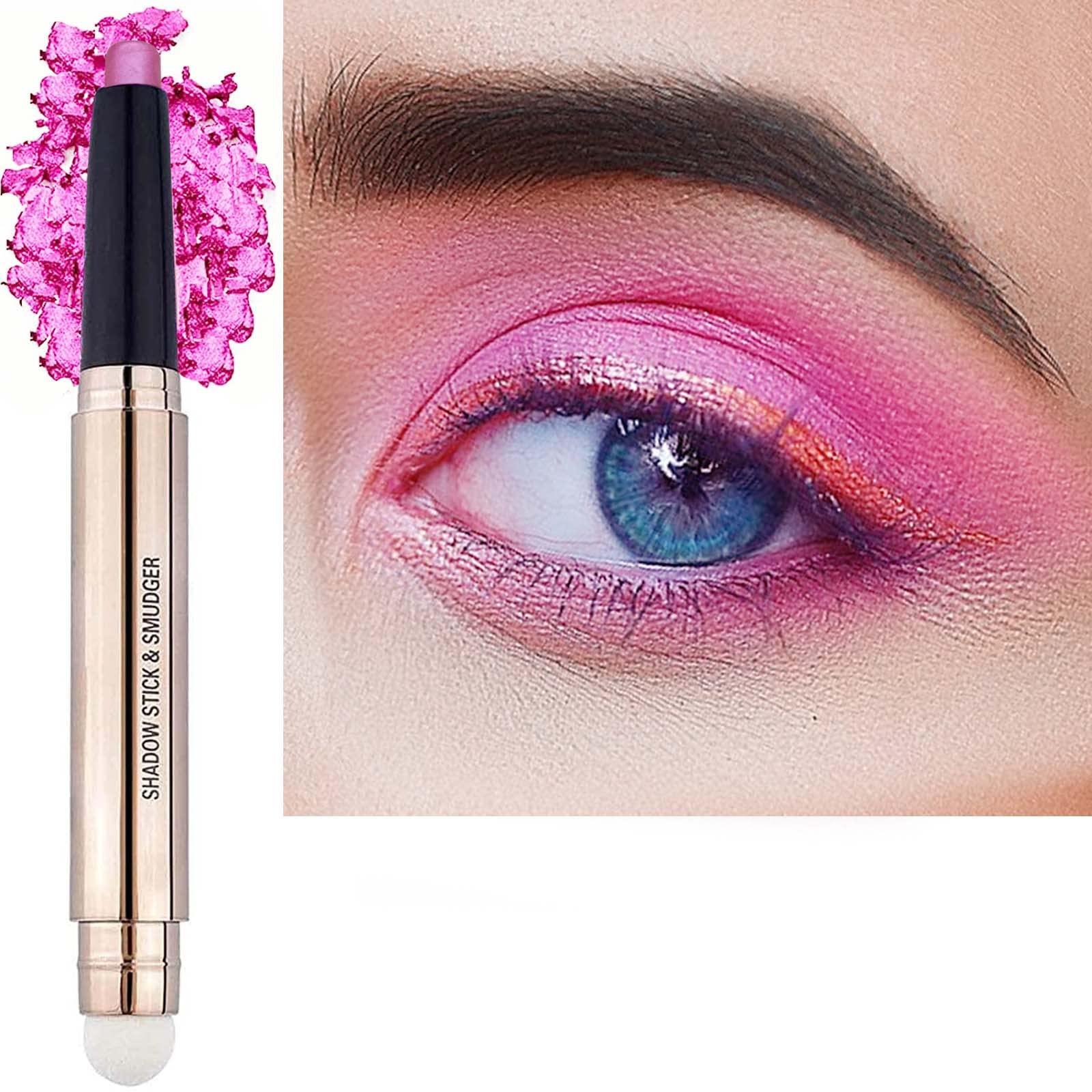 MAY FOLTREN 2 in 1 Pink Eyeshadow Stick, Cream Smooth Shimmer Hot Pink Eyeshadow Pencil, Hypoallergenic Waterproof Long Lasting Multi-Dimensional Eye Shadow Highlighter Stick Makeup Eyeliner Pen(Pink Shimmer #13)