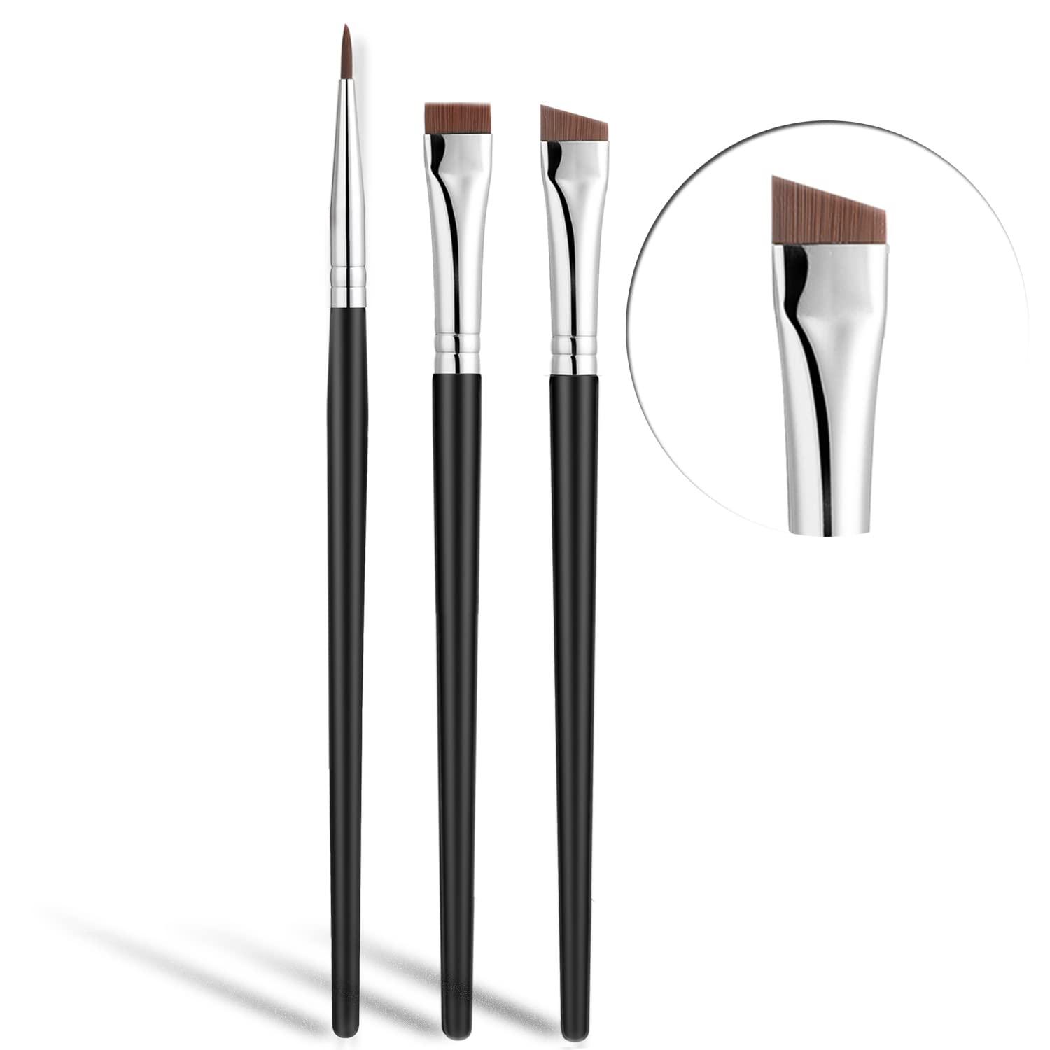 JASSINS Fine Angled Eyeliner Brush, JASSINS Ultra thin Precision EyeLiner Makeup Brushes Set, Fine Point Eyeliner Brush, Synthetic Bristles Eye Makeup Tool (3 Pcs)